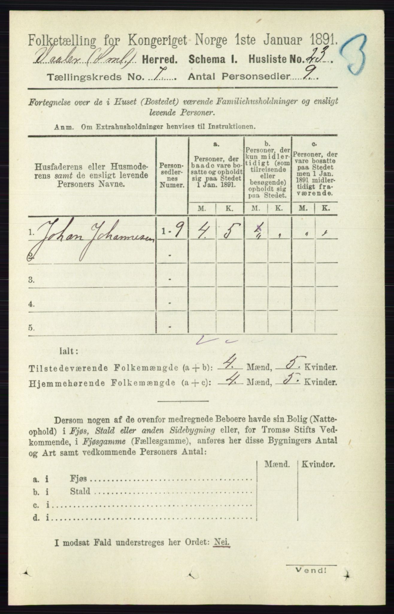 RA, 1891 census for 0137 Våler, 1891, p. 2820