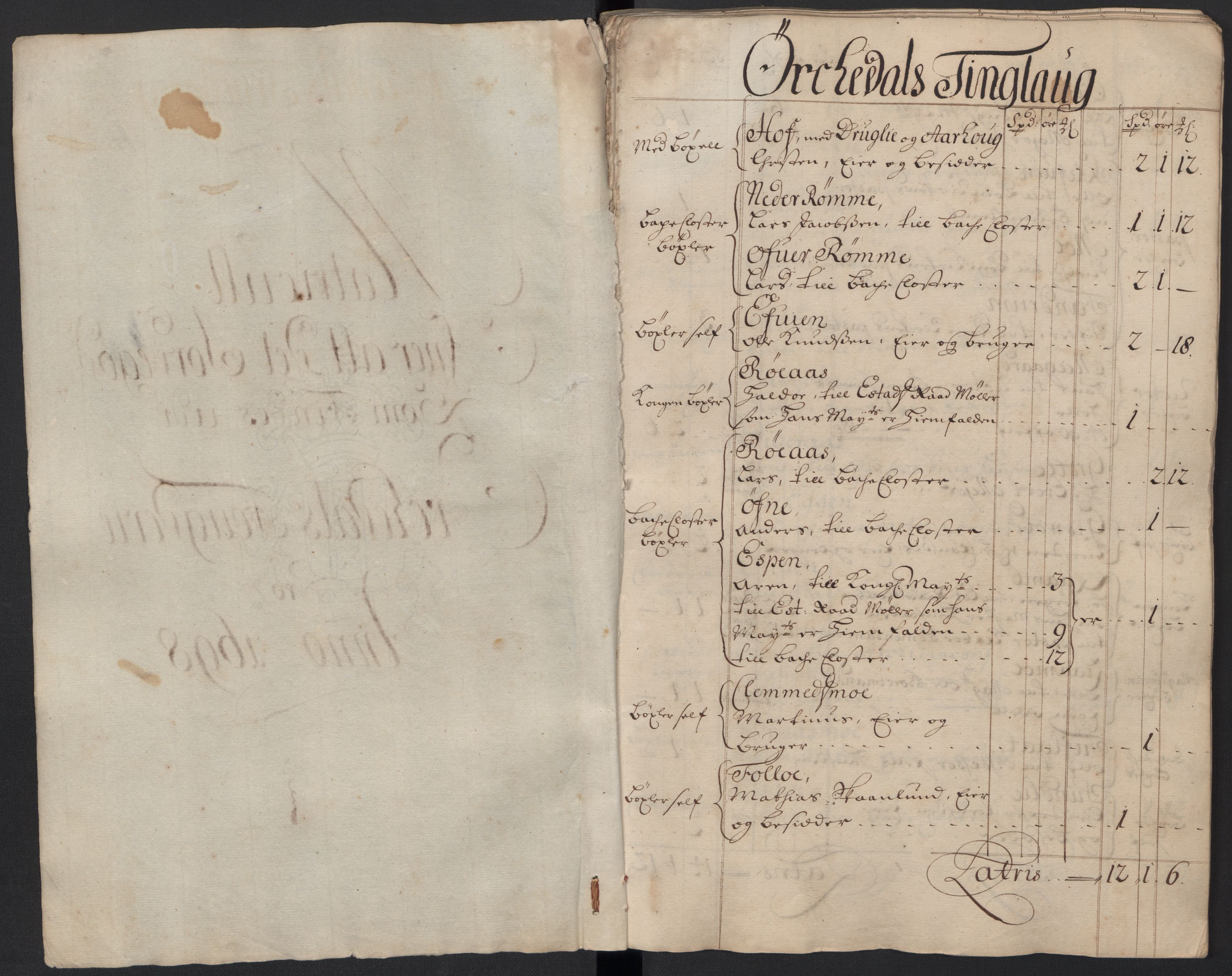 Rentekammeret inntil 1814, Reviderte regnskaper, Fogderegnskap, RA/EA-4092/R60/L3948: Fogderegnskap Orkdal og Gauldal, 1698, p. 55