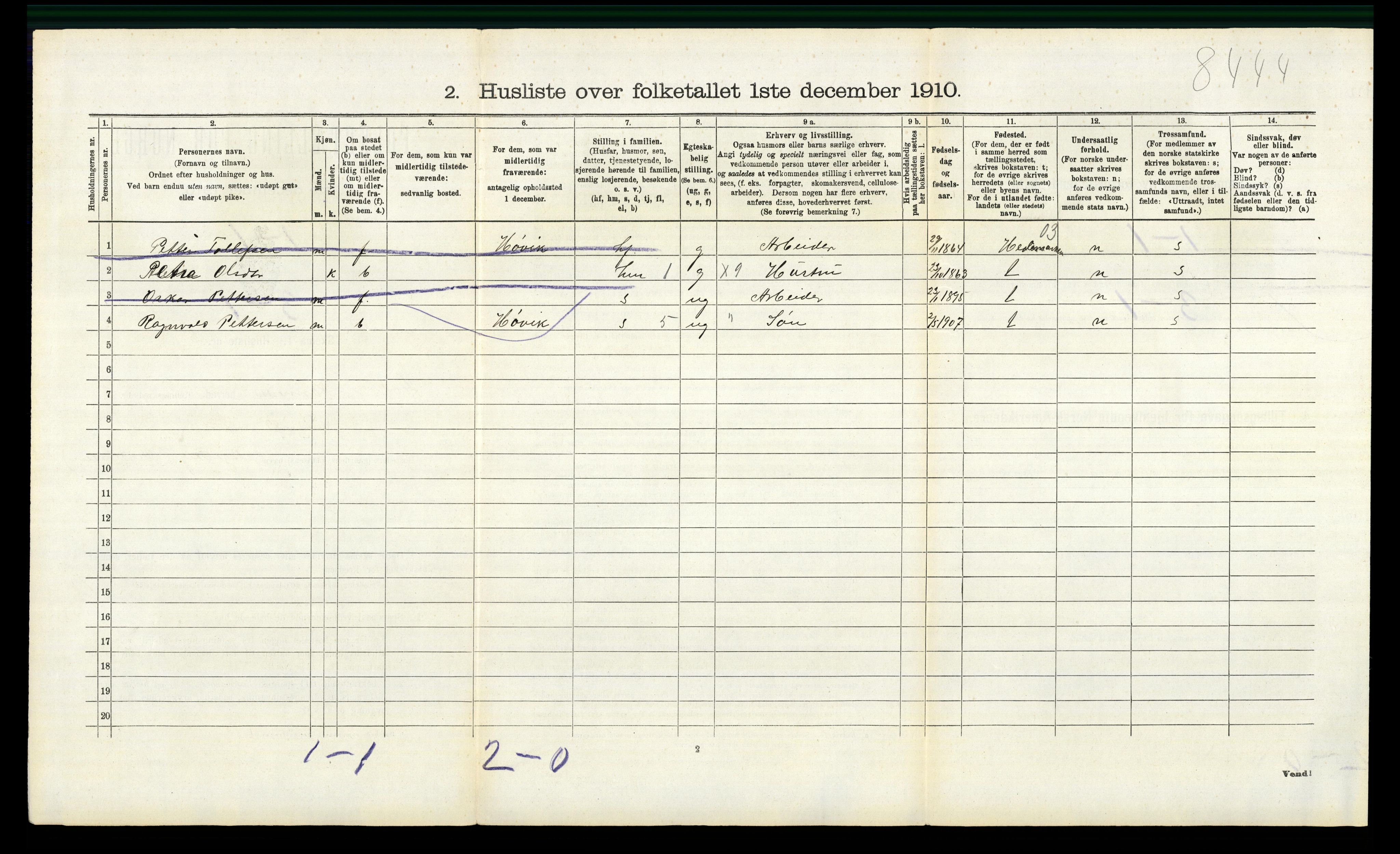 RA, 1910 census for Nannestad, 1910, p. 340