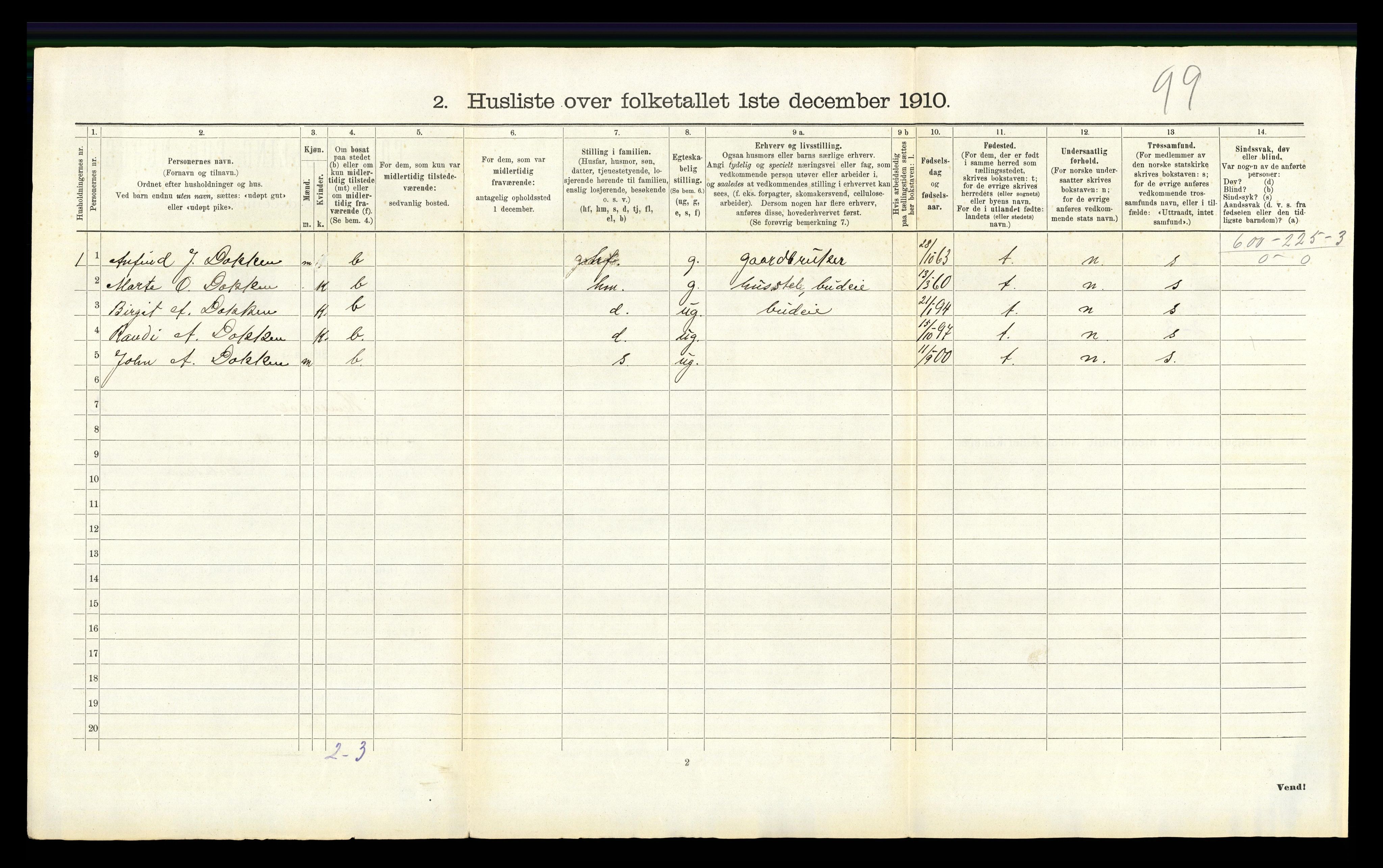RA, 1910 census for Hemsedal, 1910, p. 65