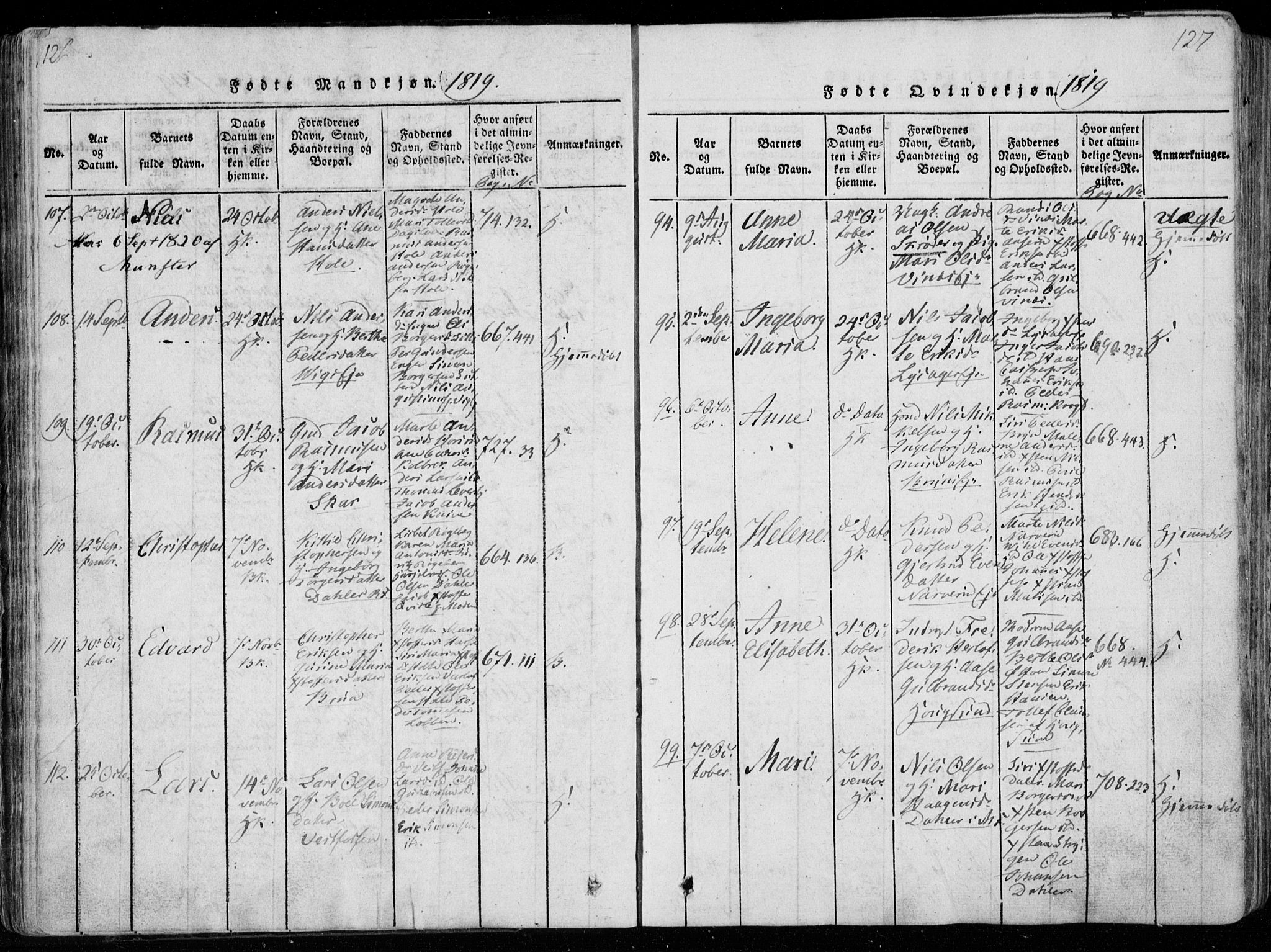 Eiker kirkebøker, AV/SAKO-A-4/F/Fa/L0011: Parish register (official) no. I 11, 1814-1827, p. 126-127