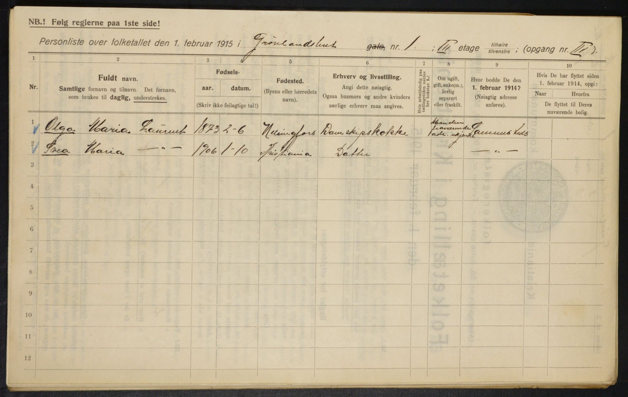 OBA, Municipal Census 1915 for Kristiania, 1915, p. 31166