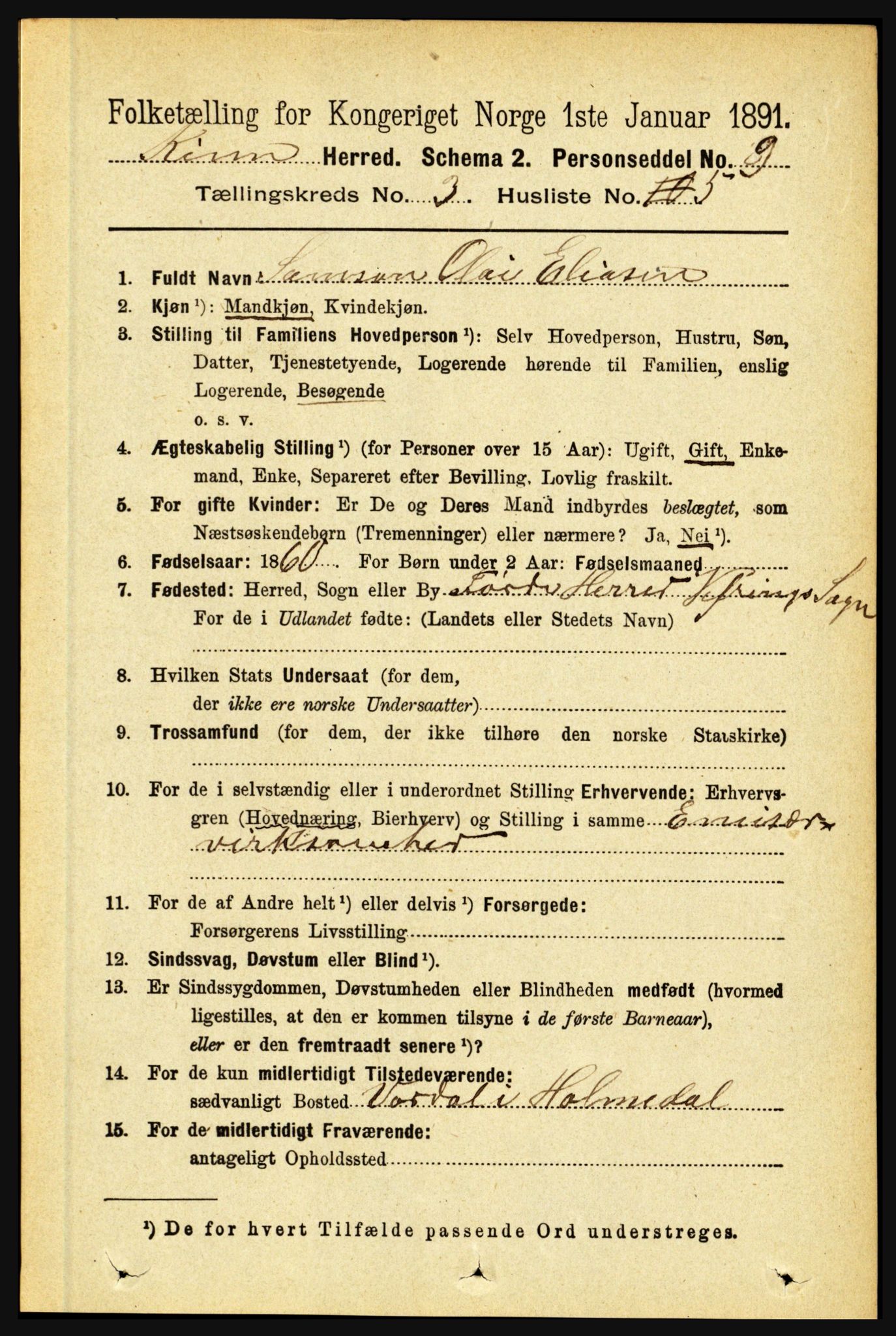 RA, 1891 census for 1437 Kinn, 1891, p. 978