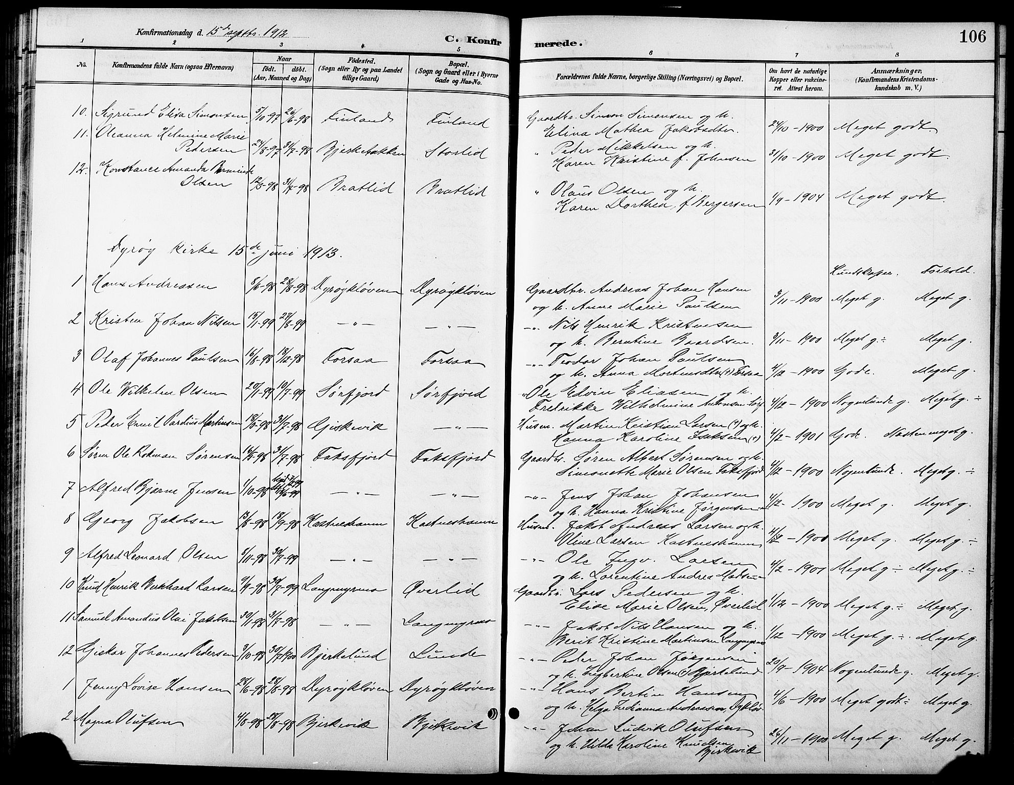 Tranøy sokneprestkontor, SATØ/S-1313/I/Ia/Iab/L0014klokker: Parish register (copy) no. 14, 1896-1918, p. 106