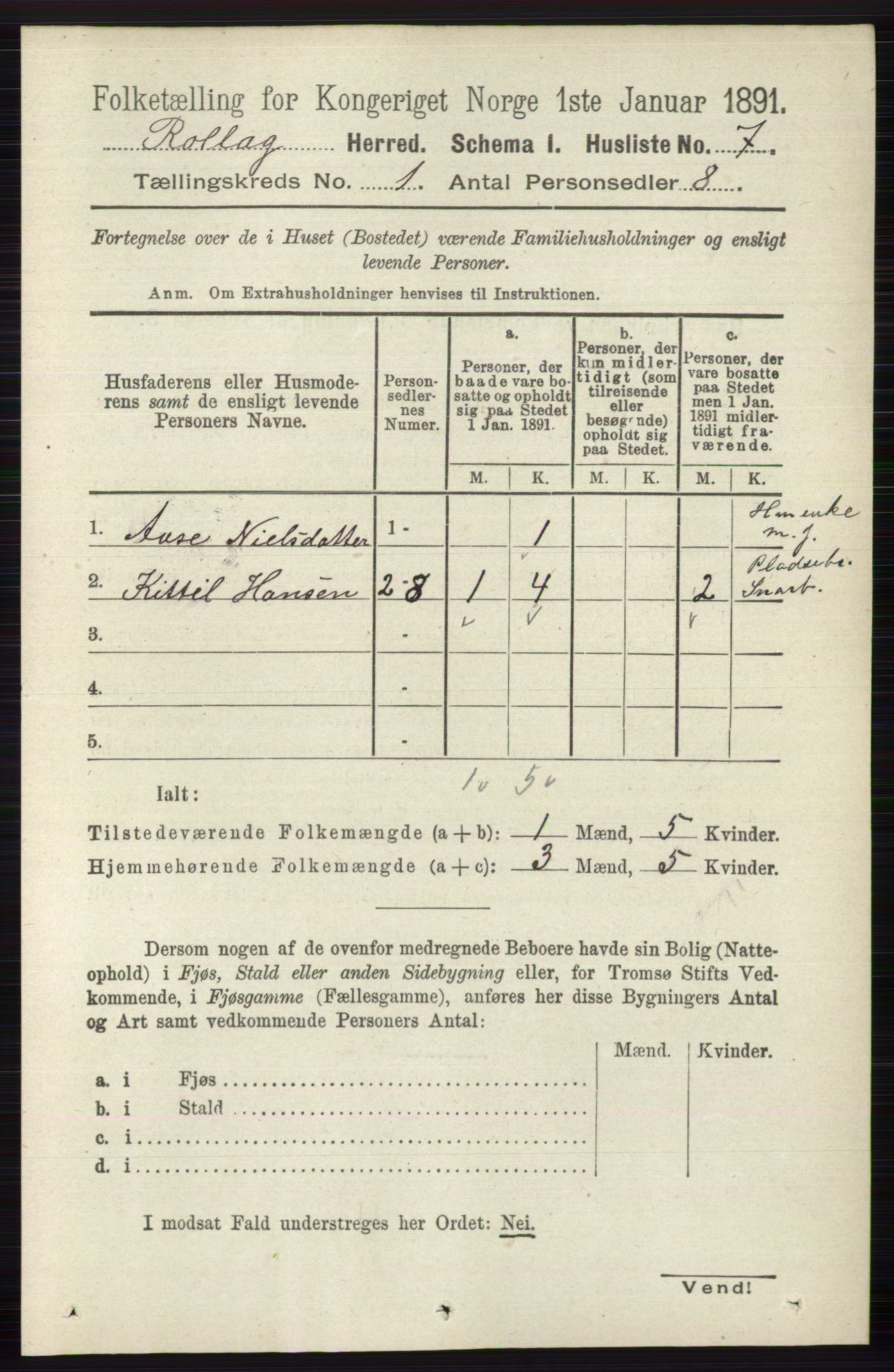 RA, 1891 census for 0632 Rollag, 1891, p. 23