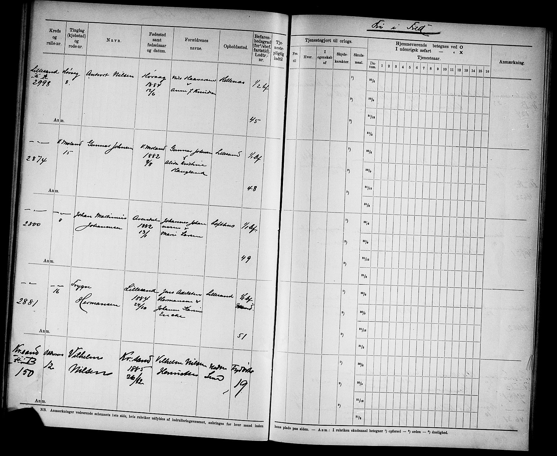 Kristiansand mønstringskrets, SAK/2031-0015/F/Fd/L0009: Rulle sjøvernepliktige, C-9, 1907, p. 42