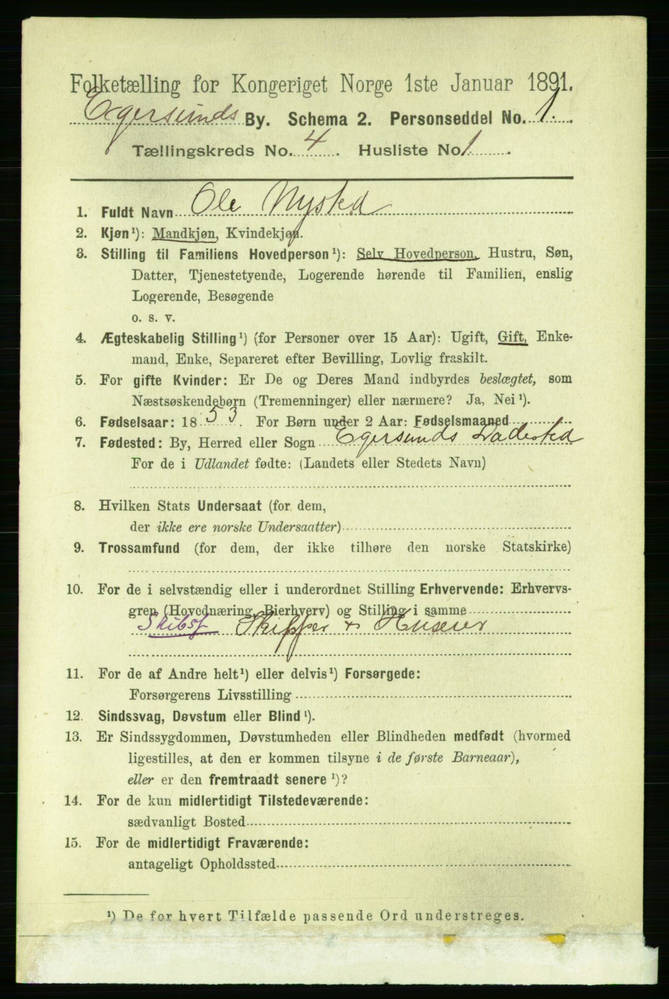 RA, 1891 census for 1101 Egersund, 1891, p. 600