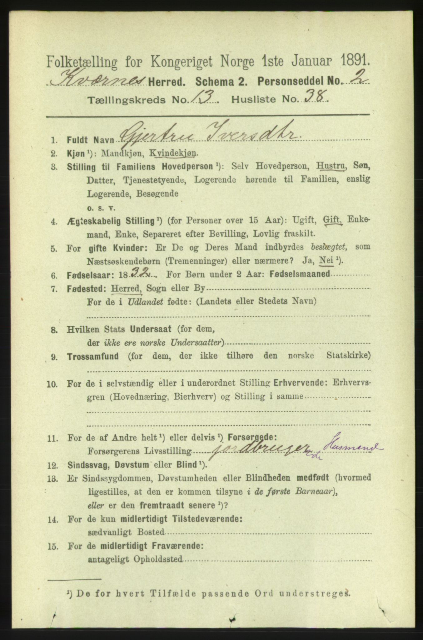 RA, 1891 census for 1553 Kvernes, 1891, p. 5684