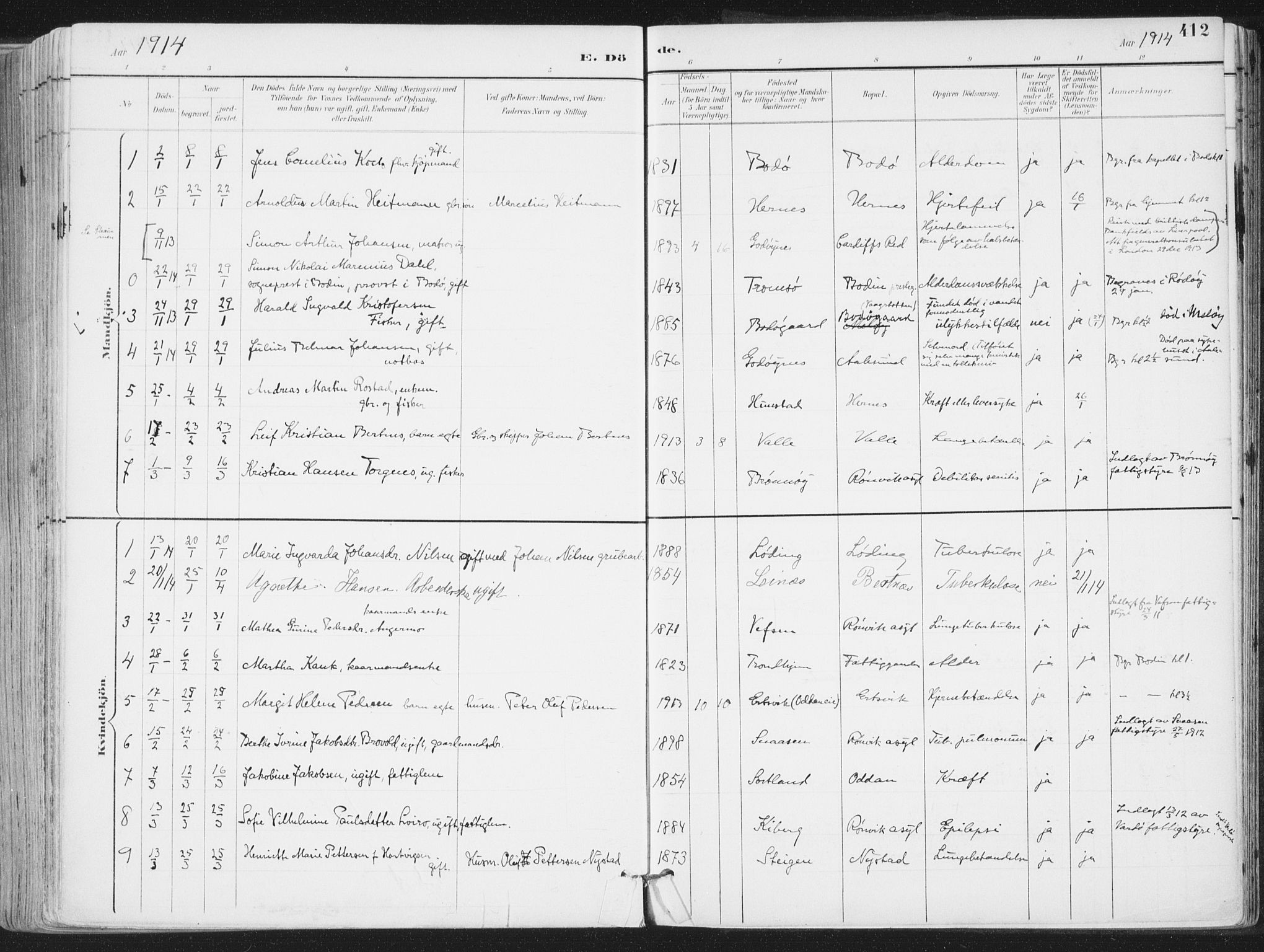Ministerialprotokoller, klokkerbøker og fødselsregistre - Nordland, SAT/A-1459/802/L0055: Parish register (official) no. 802A02, 1894-1915, p. 412