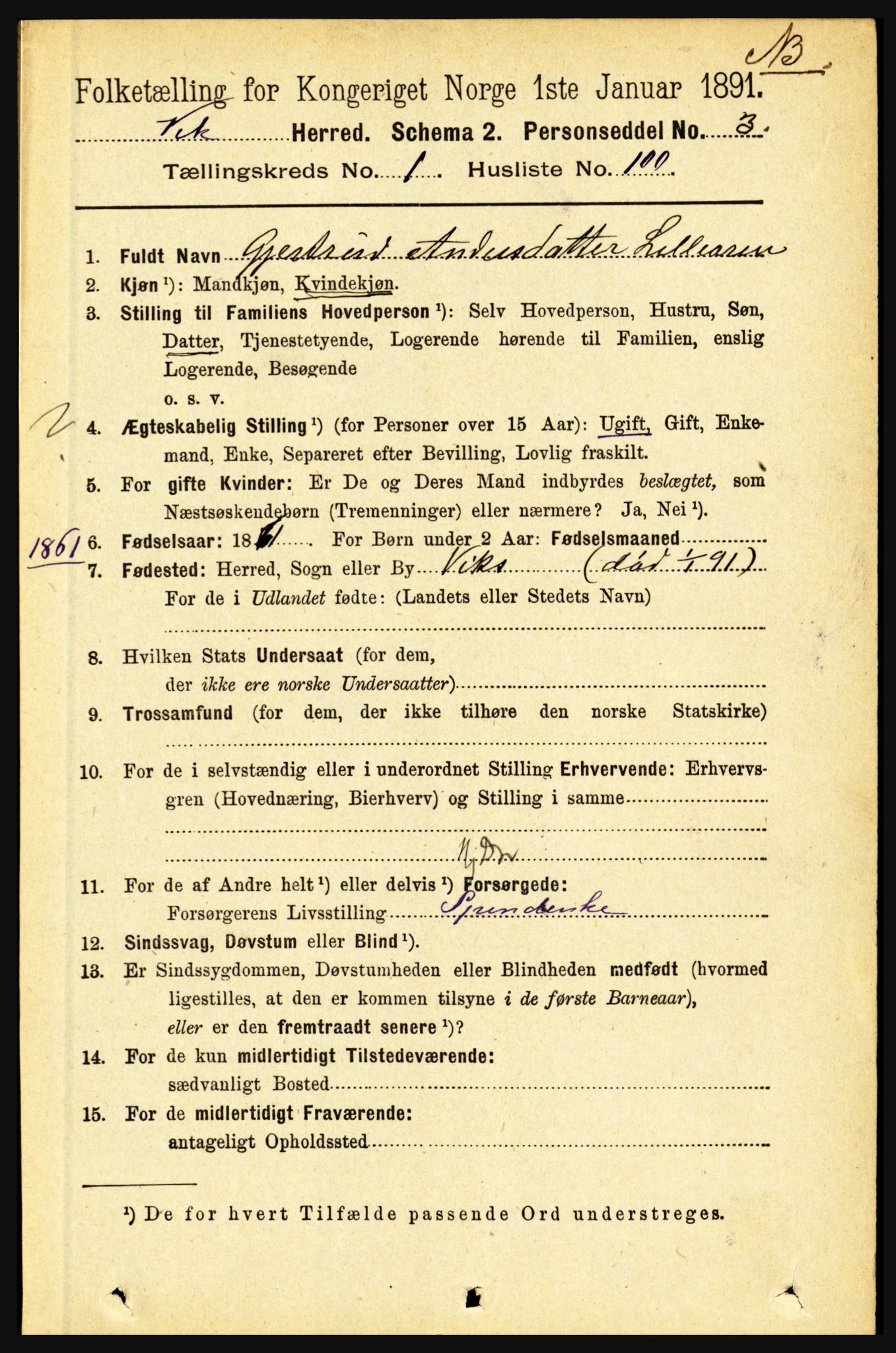 RA, 1891 census for 1417 Vik, 1891, p. 606