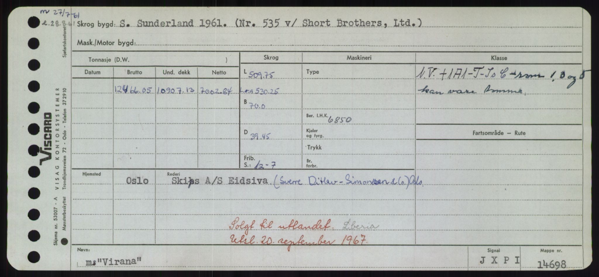 Sjøfartsdirektoratet med forløpere, Skipsmålingen, RA/S-1627/H/Hd/L0042: Fartøy, Vi-We, p. 43