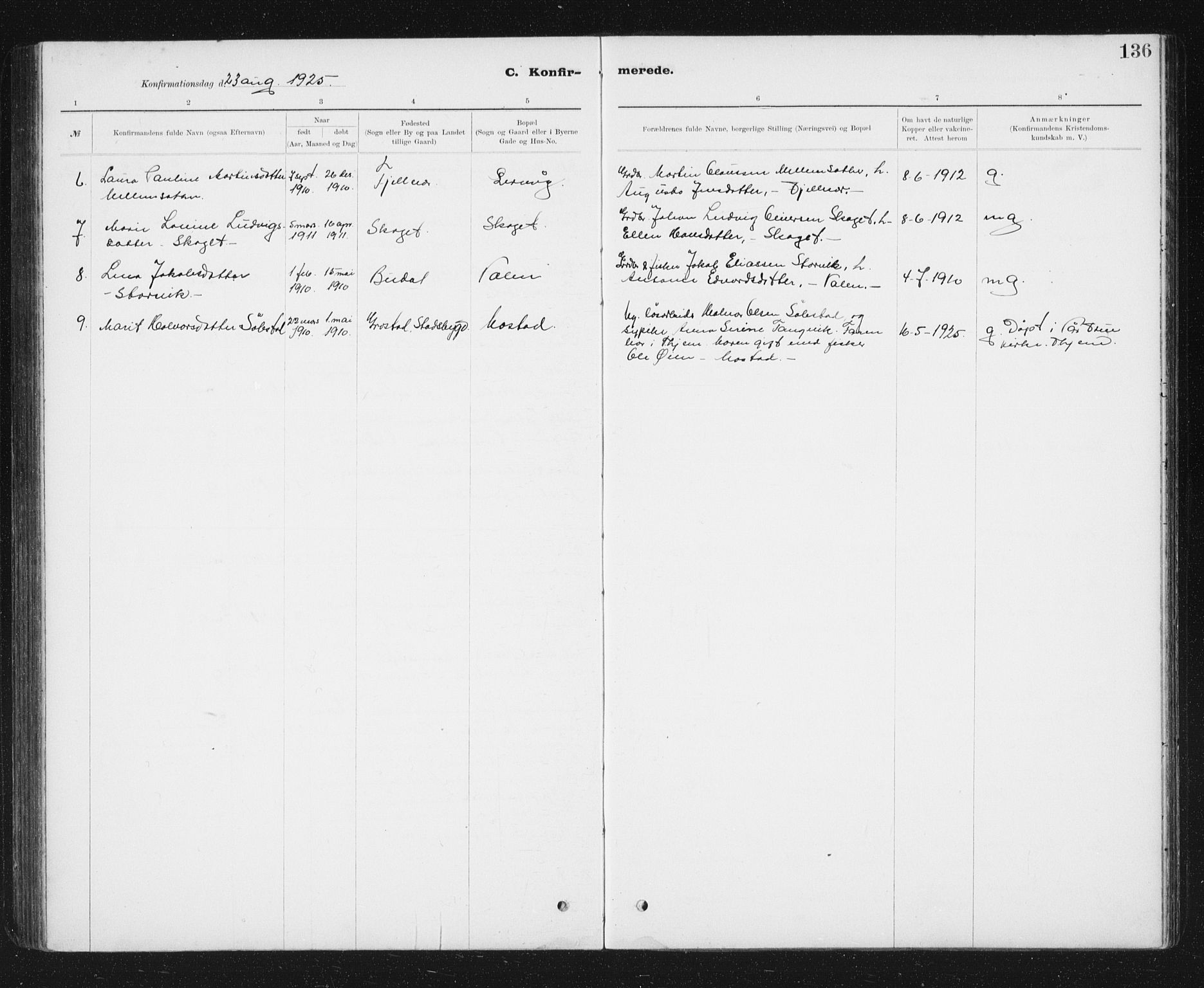 Ministerialprotokoller, klokkerbøker og fødselsregistre - Sør-Trøndelag, SAT/A-1456/637/L0563: Parish register (copy) no. 637C04, 1899-1940, p. 136