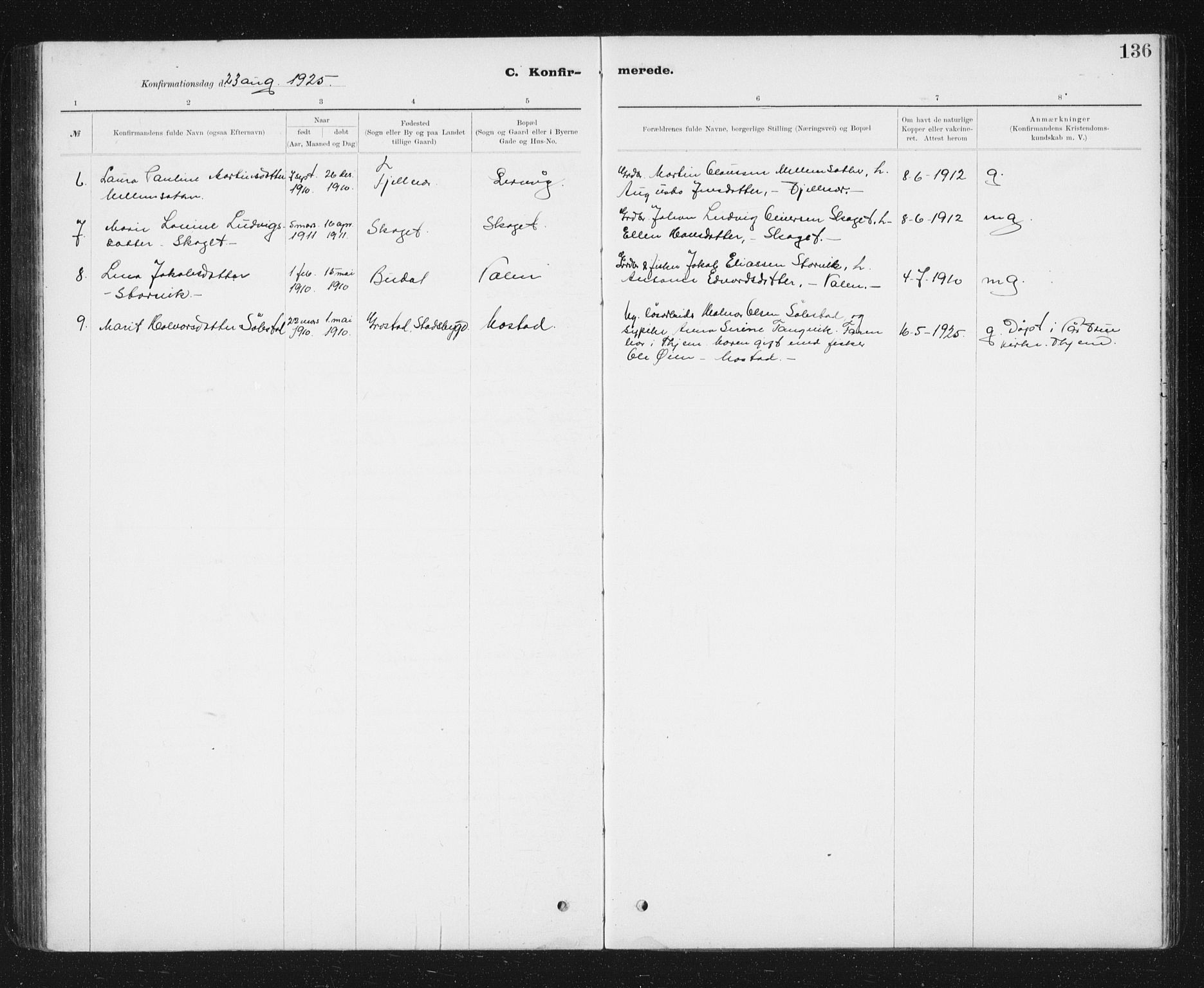 Ministerialprotokoller, klokkerbøker og fødselsregistre - Sør-Trøndelag, AV/SAT-A-1456/637/L0563: Parish register (copy) no. 637C04, 1899-1940, p. 136