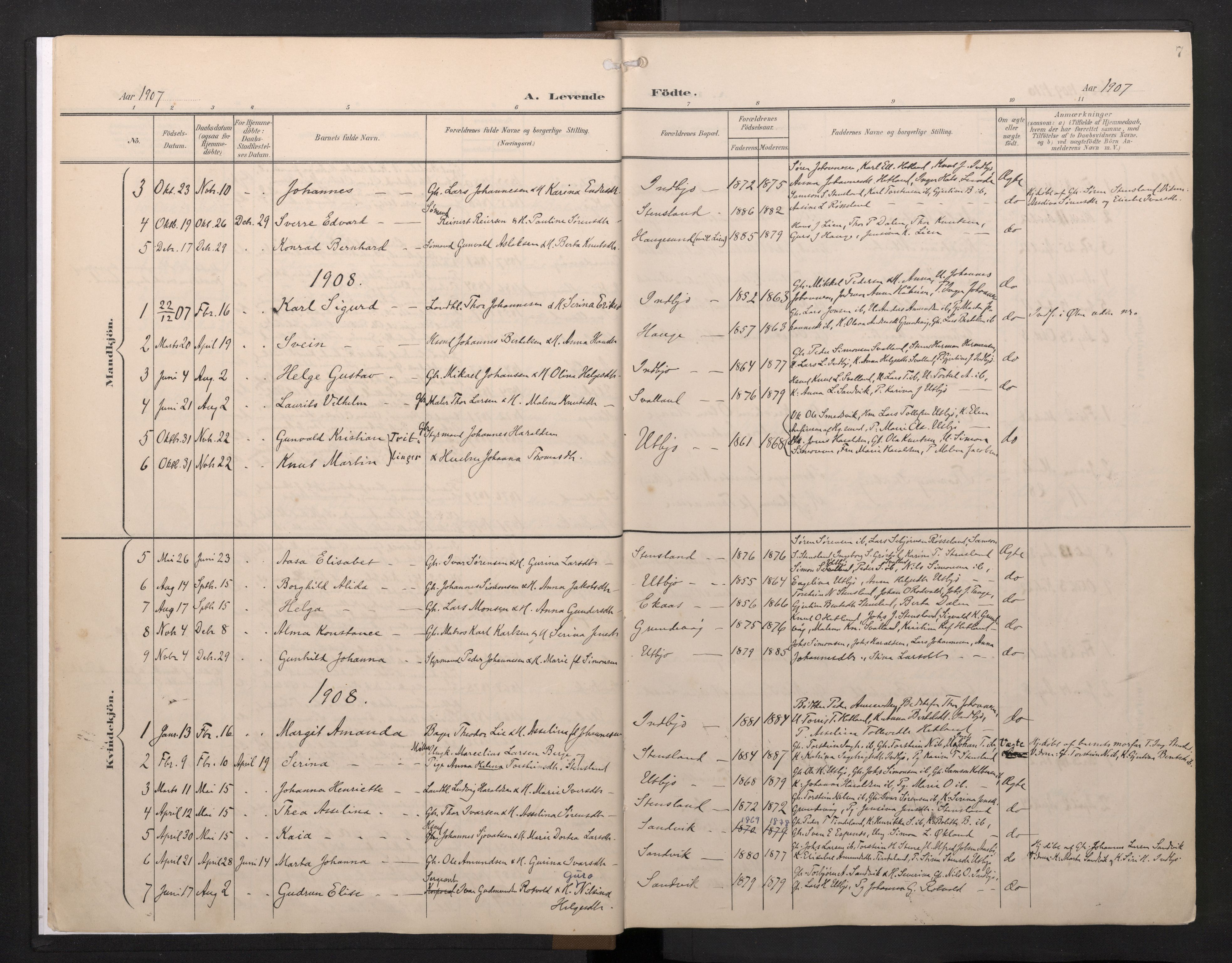 Fjelberg sokneprestembete, SAB/A-75201/H/Haa: Parish register (official) no. E 1, 1903-1948, p. 7