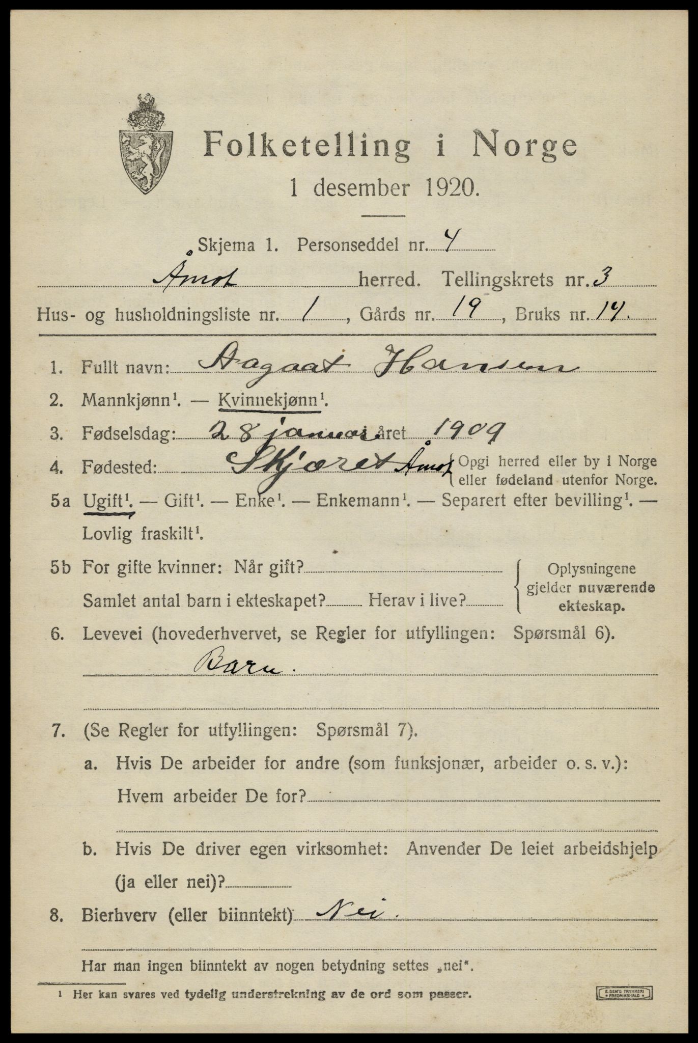 SAH, 1920 census for Åmot, 1920, p. 5853