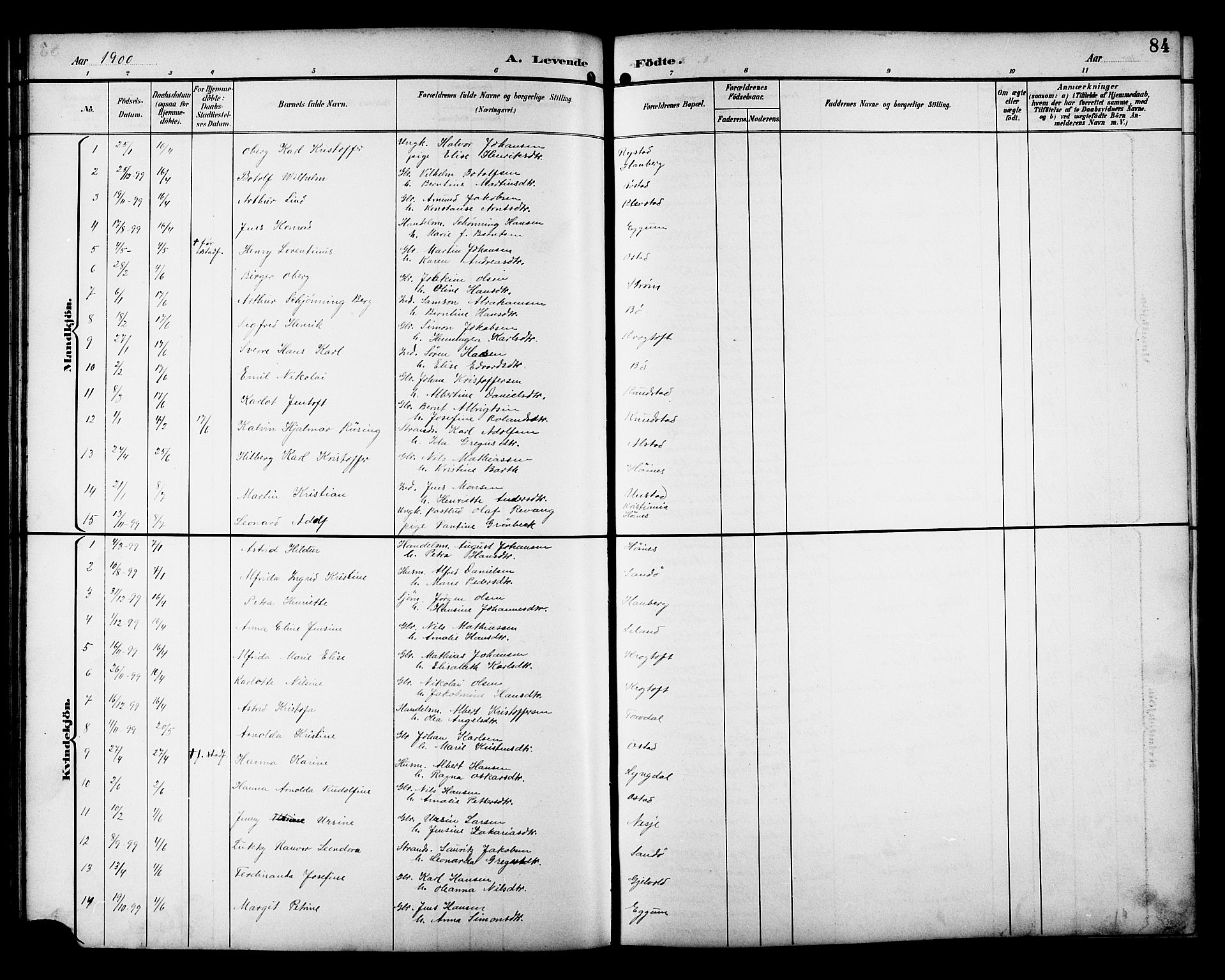 Ministerialprotokoller, klokkerbøker og fødselsregistre - Nordland, AV/SAT-A-1459/880/L1141: Parish register (copy) no. 880C03, 1893-1928, p. 84