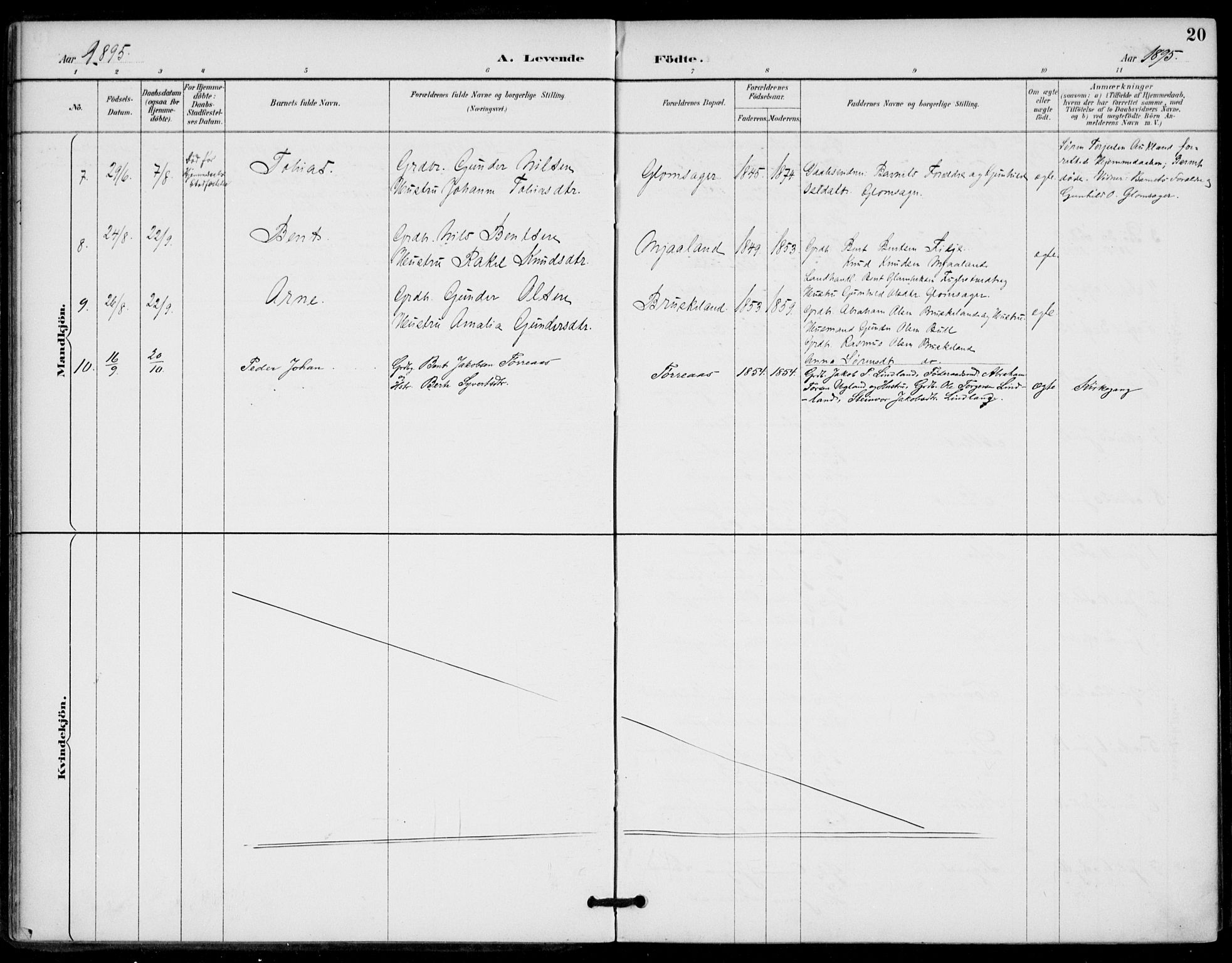 Holum sokneprestkontor, AV/SAK-1111-0022/F/Fa/Fab/L0007: Parish register (official) no. A 7, 1887-1912, p. 20