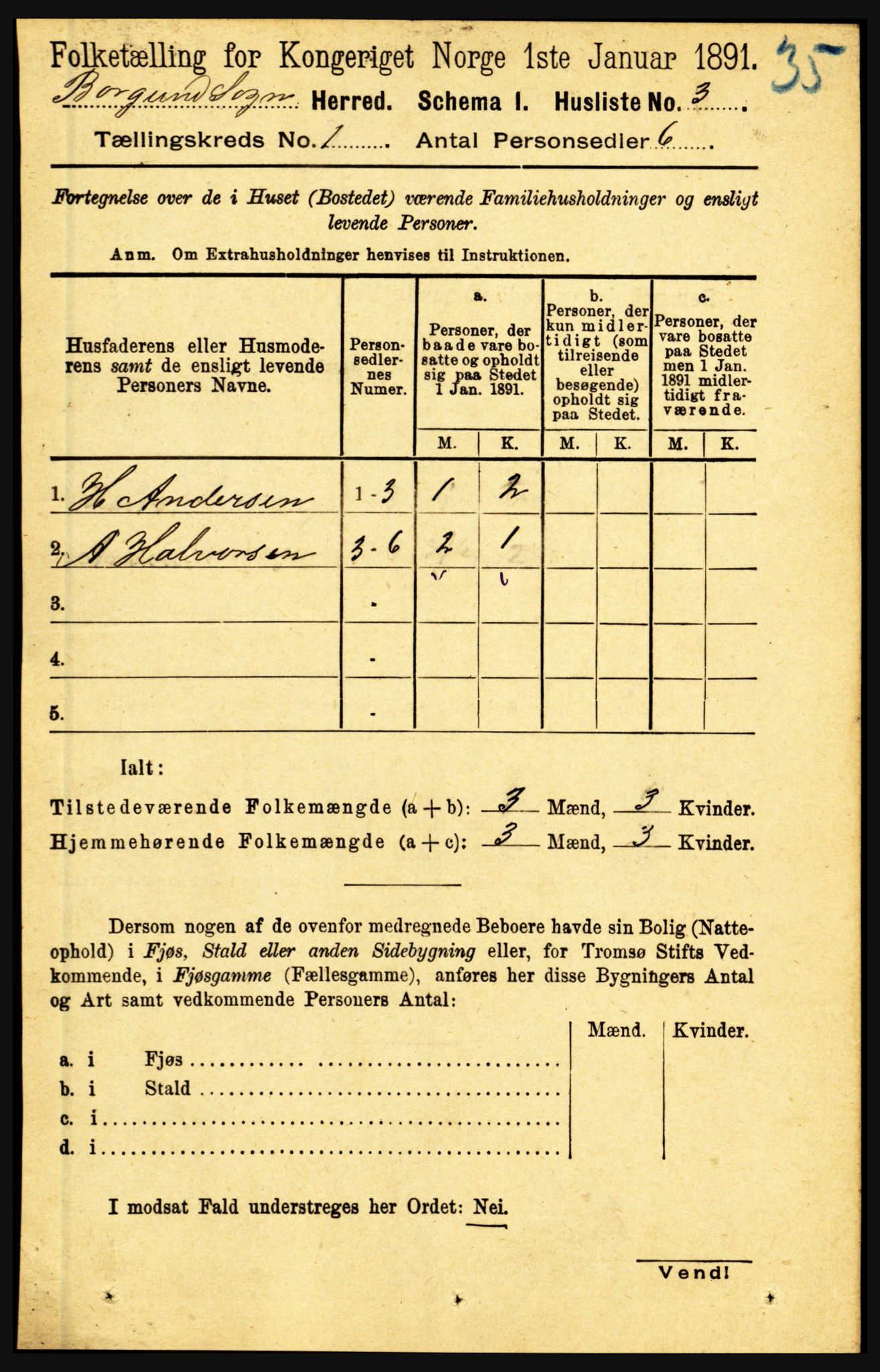 RA, 1891 census for 1423 Borgund, 1891, p. 16