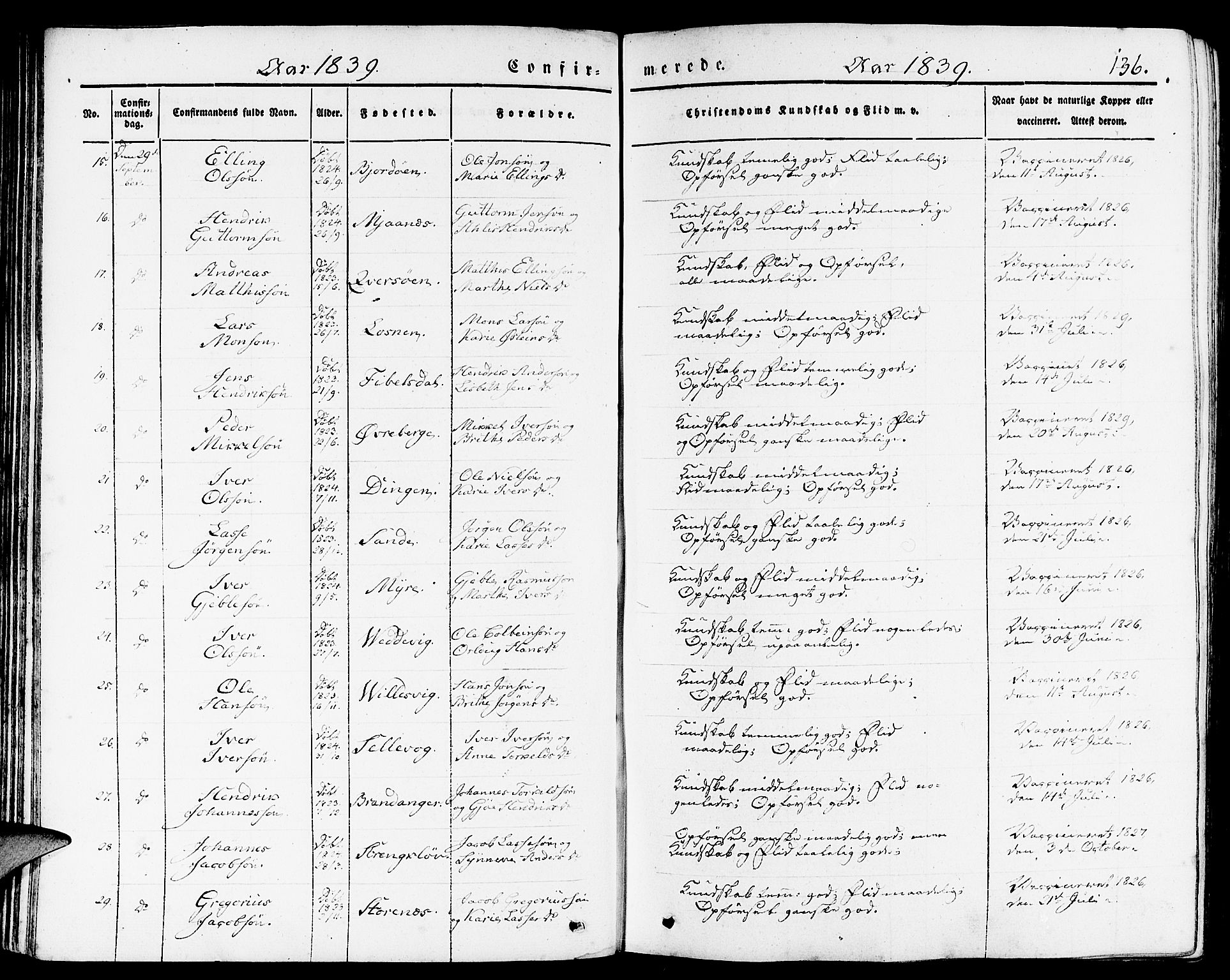 Gulen sokneprestembete, AV/SAB-A-80201/H/Haa/Haaa/L0020: Parish register (official) no. A 20, 1837-1847, p. 136