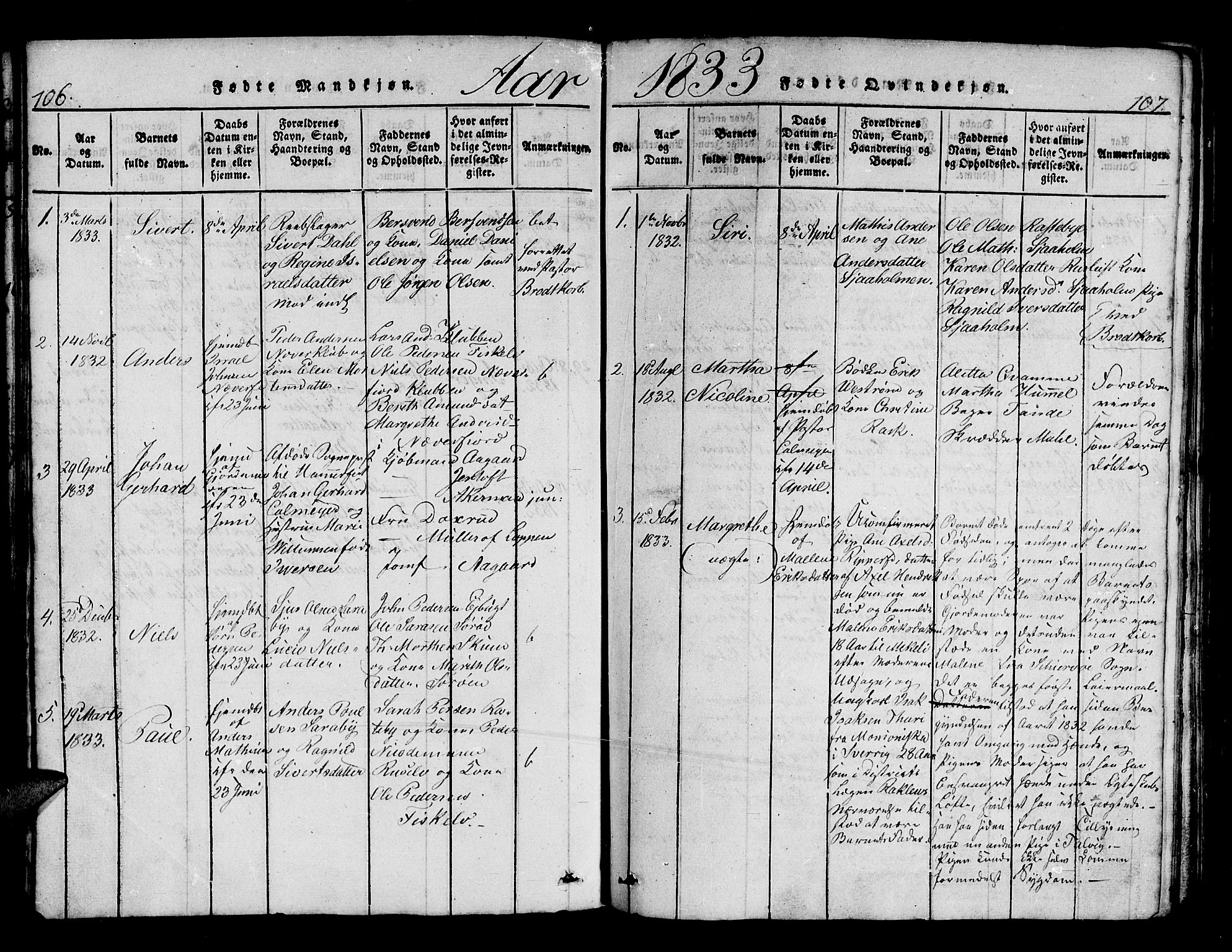 Hammerfest sokneprestkontor, SATØ/S-1347/H/Hb/L0001.klokk: Parish register (copy) no. 1, 1822-1850, p. 106-107