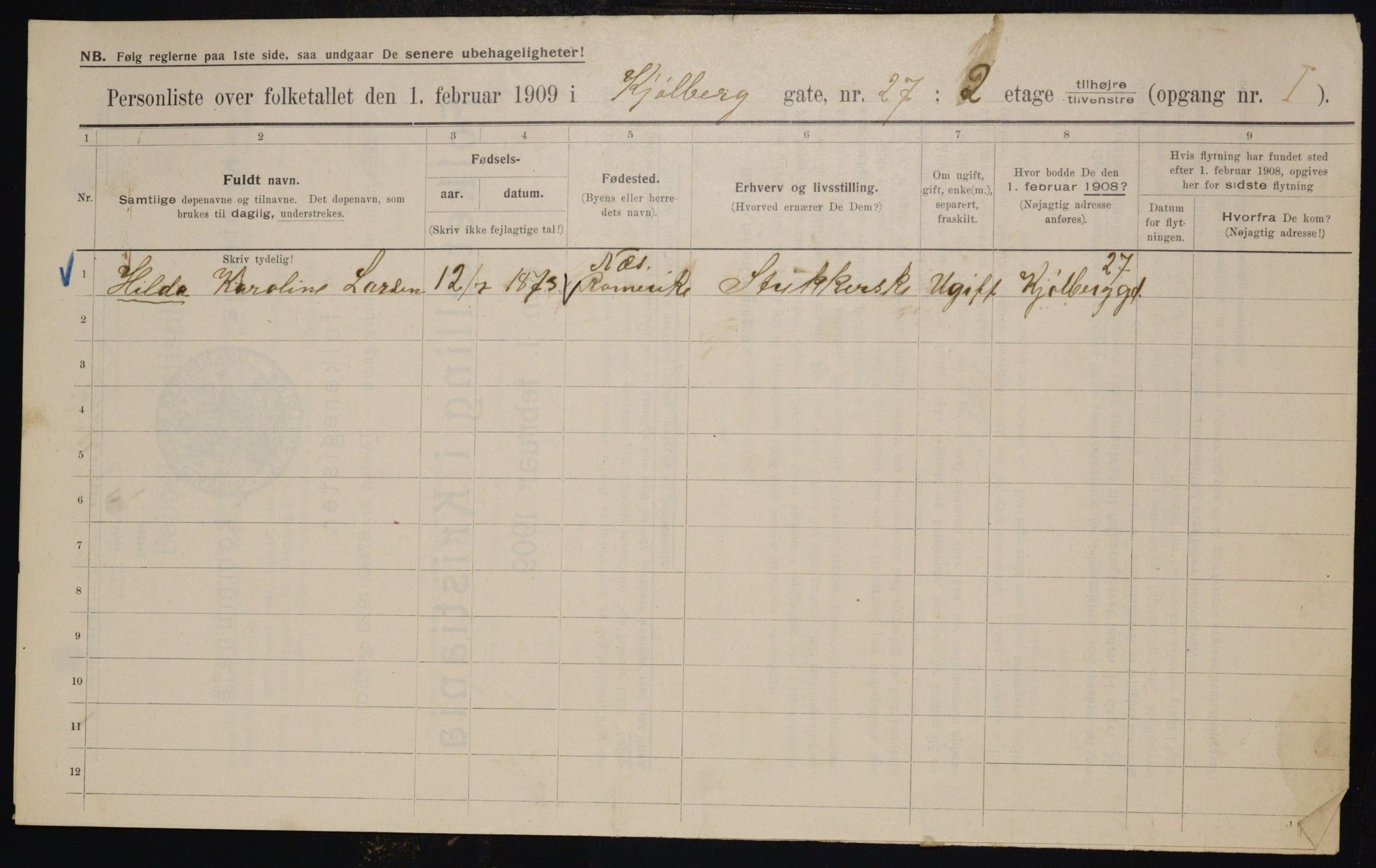 OBA, Municipal Census 1909 for Kristiania, 1909, p. 47544