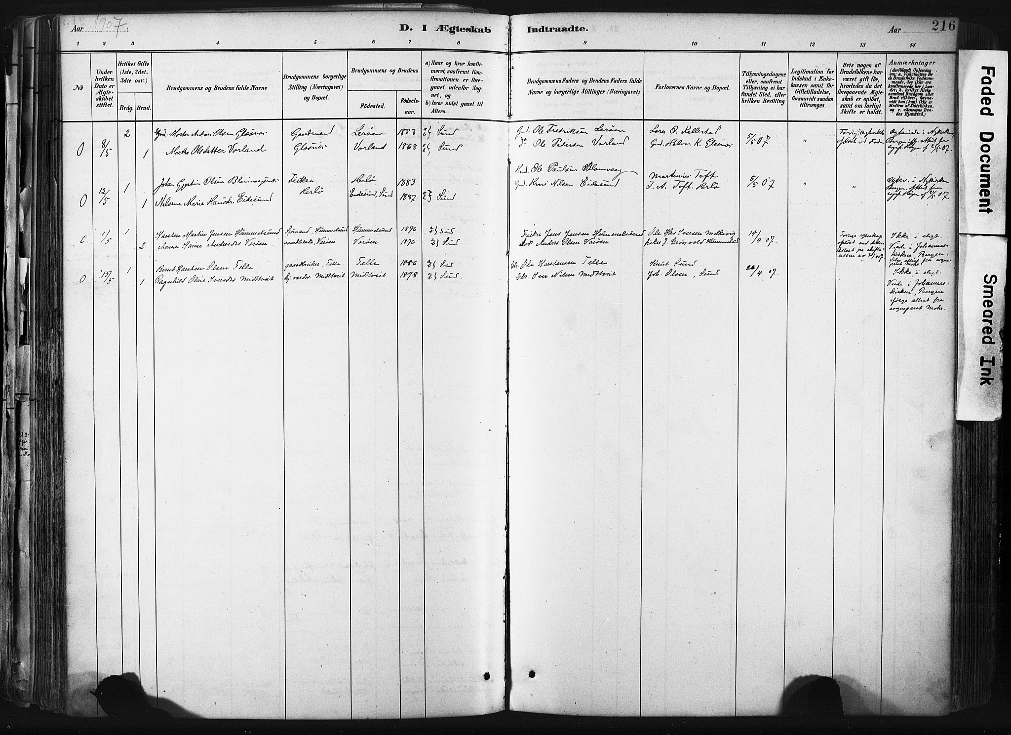 Sund sokneprestembete, AV/SAB-A-99930: Parish register (official) no. B 1, 1882-1907, p. 216