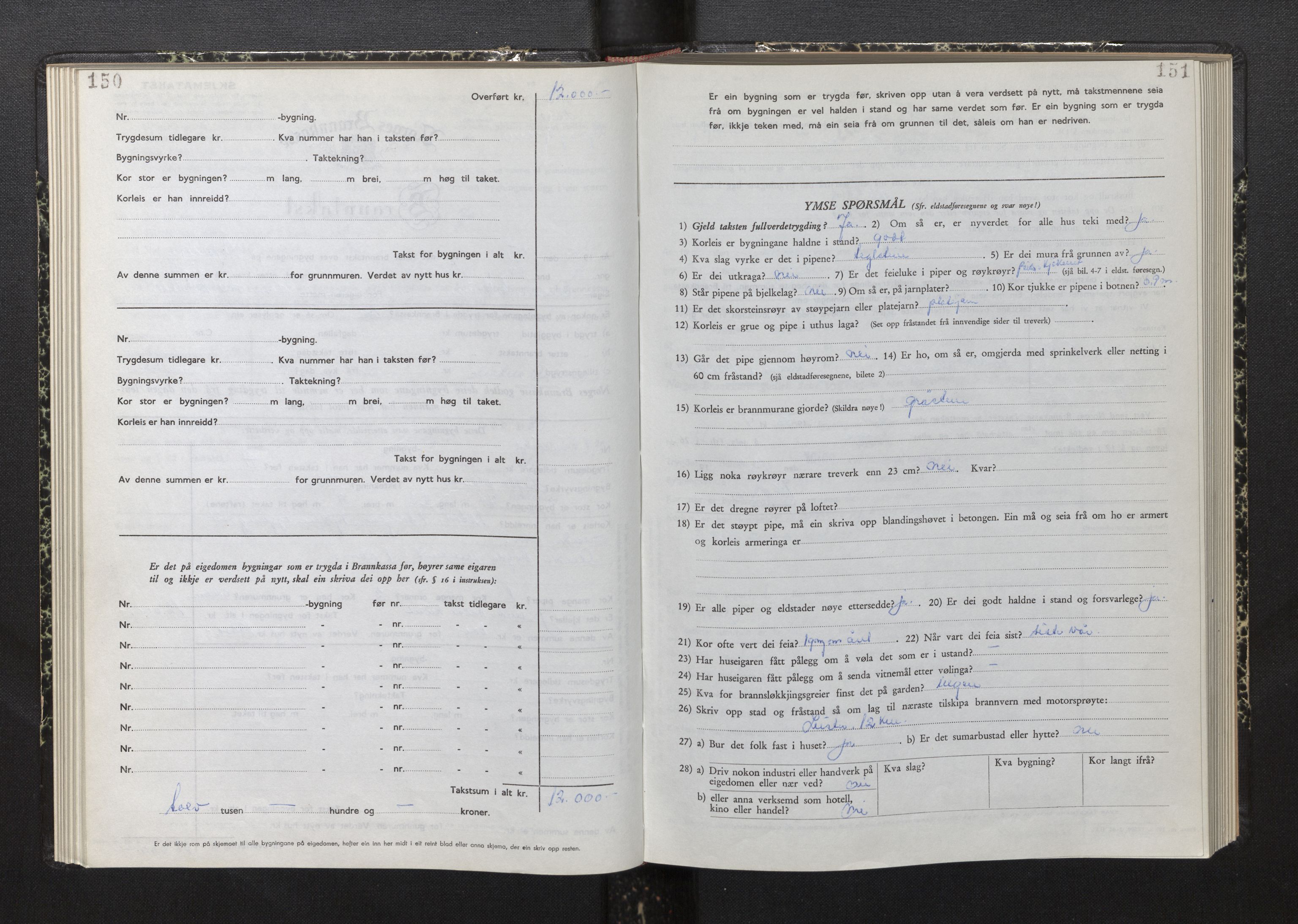 Lensmannen i Luster, AV/SAB-A-29301/0012/L0008: Branntakstprotokoll, skjematakst, 1949-1955, p. 150-151