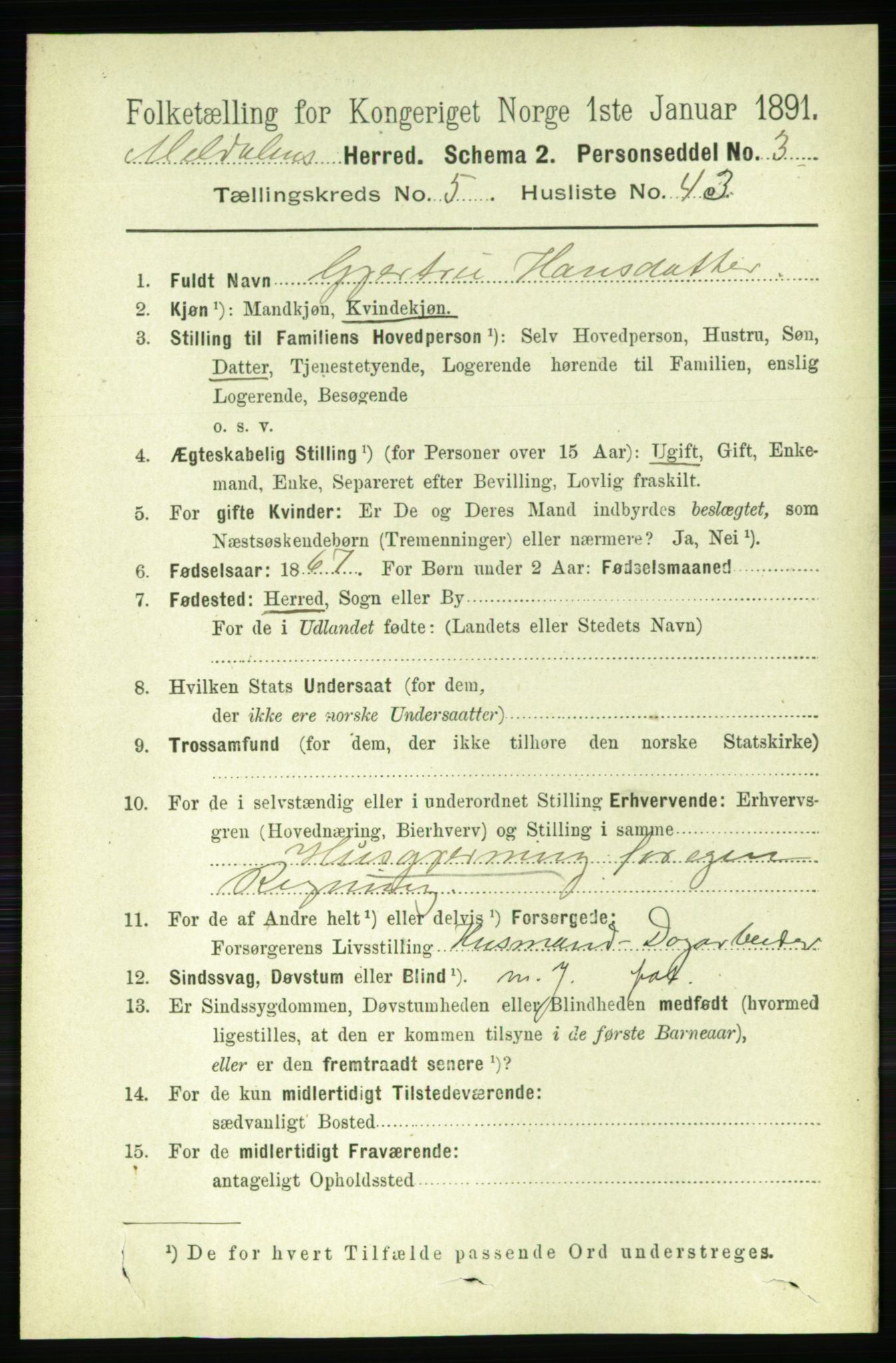 RA, 1891 census for 1636 Meldal, 1891, p. 2773