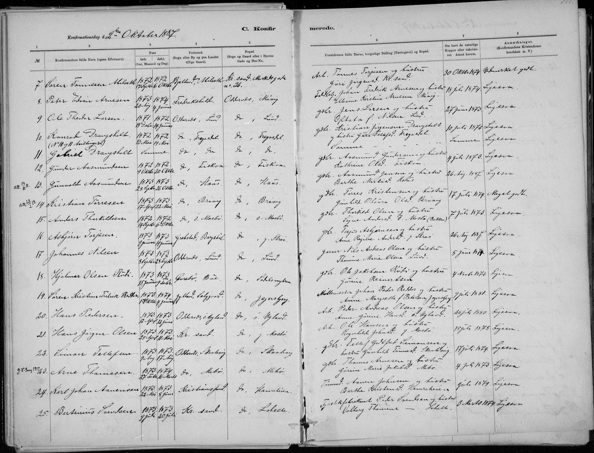 Oddernes sokneprestkontor, SAK/1111-0033/F/Fa/Faa/L0009: Parish register (official) no. A 9, 1884-1896, p. 151