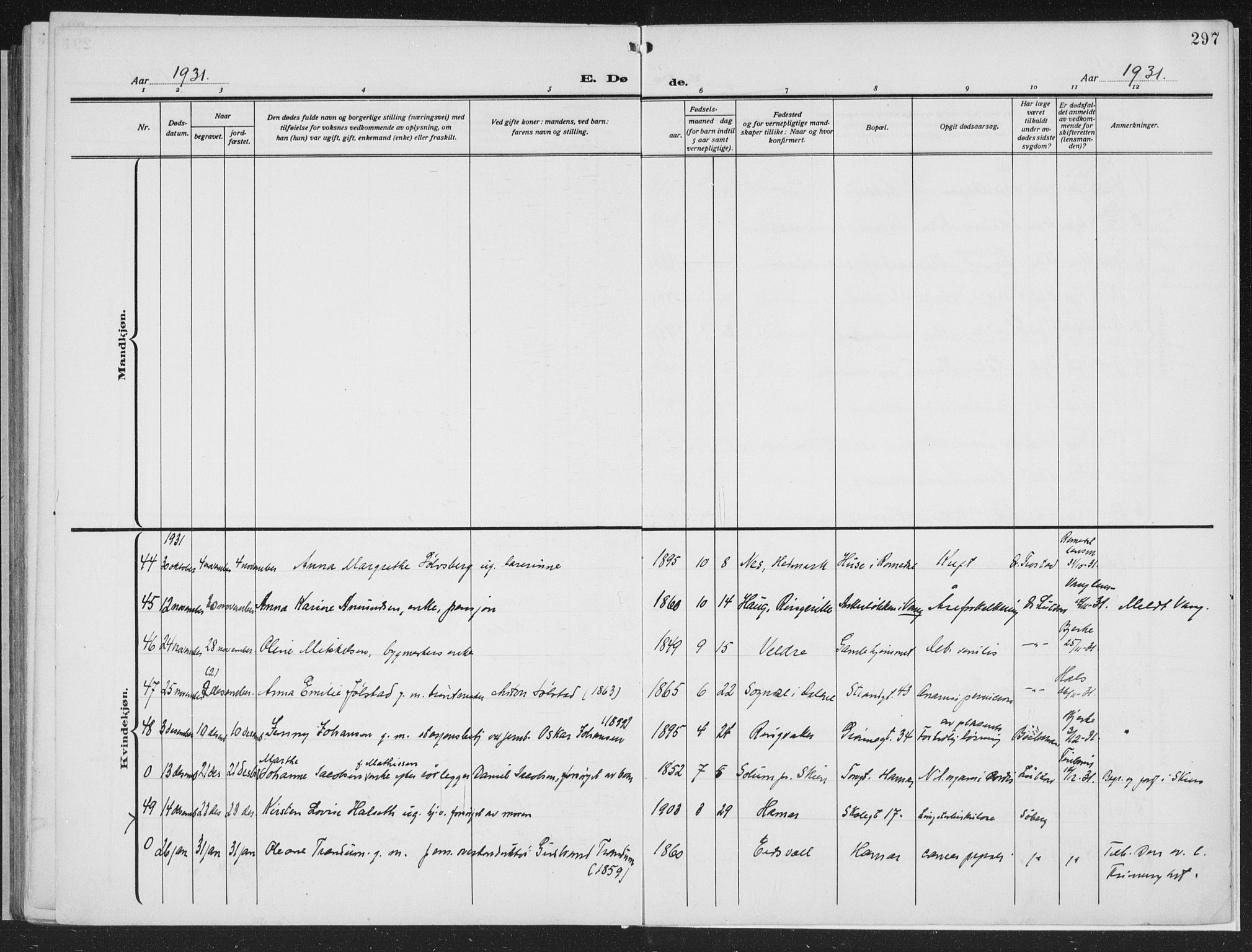 Hamar prestekontor, AV/SAH-DOMPH-002/H/Ha/Haa/L0002: Parish register (official) no. 2, 1915-1936, p. 297