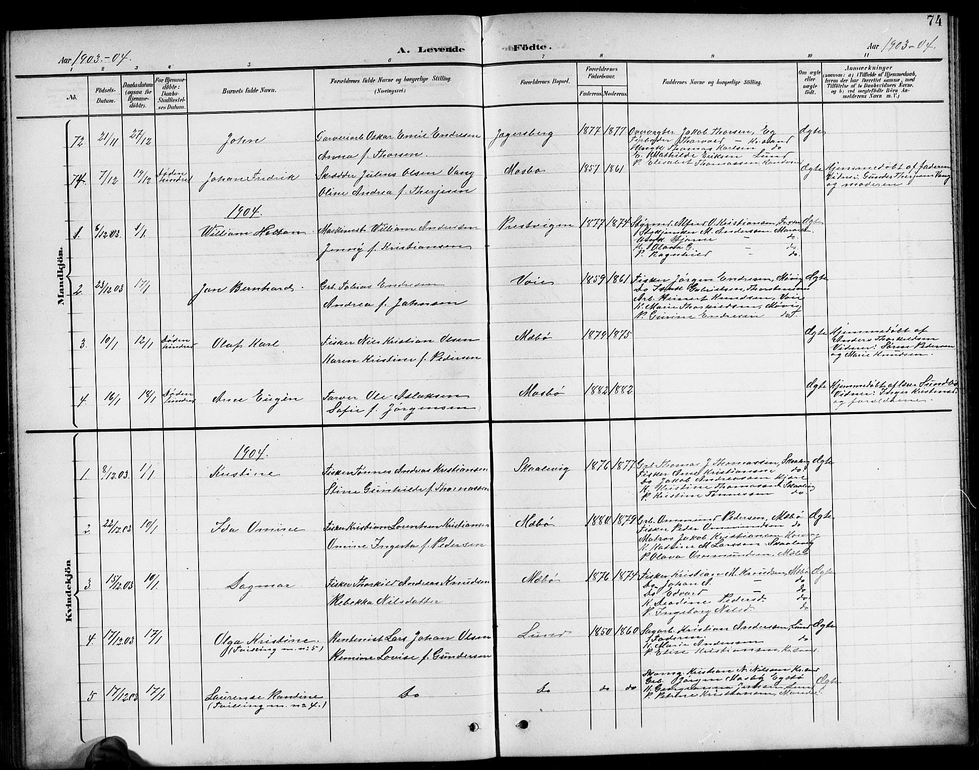 Oddernes sokneprestkontor, AV/SAK-1111-0033/F/Fb/Fba/L0009: Parish register (copy) no. B 9, 1899-1923, p. 74