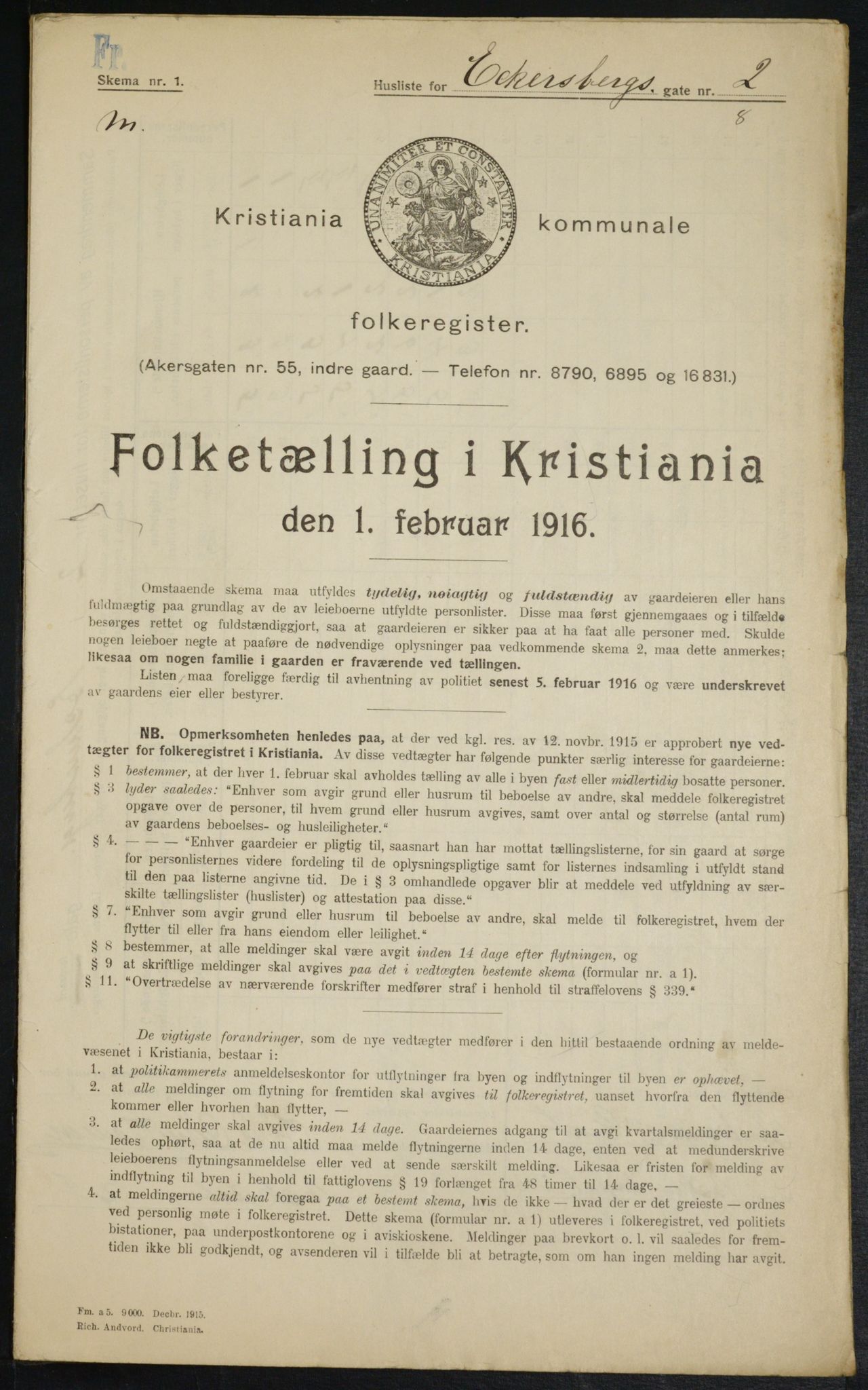 OBA, Municipal Census 1916 for Kristiania, 1916, p. 18332