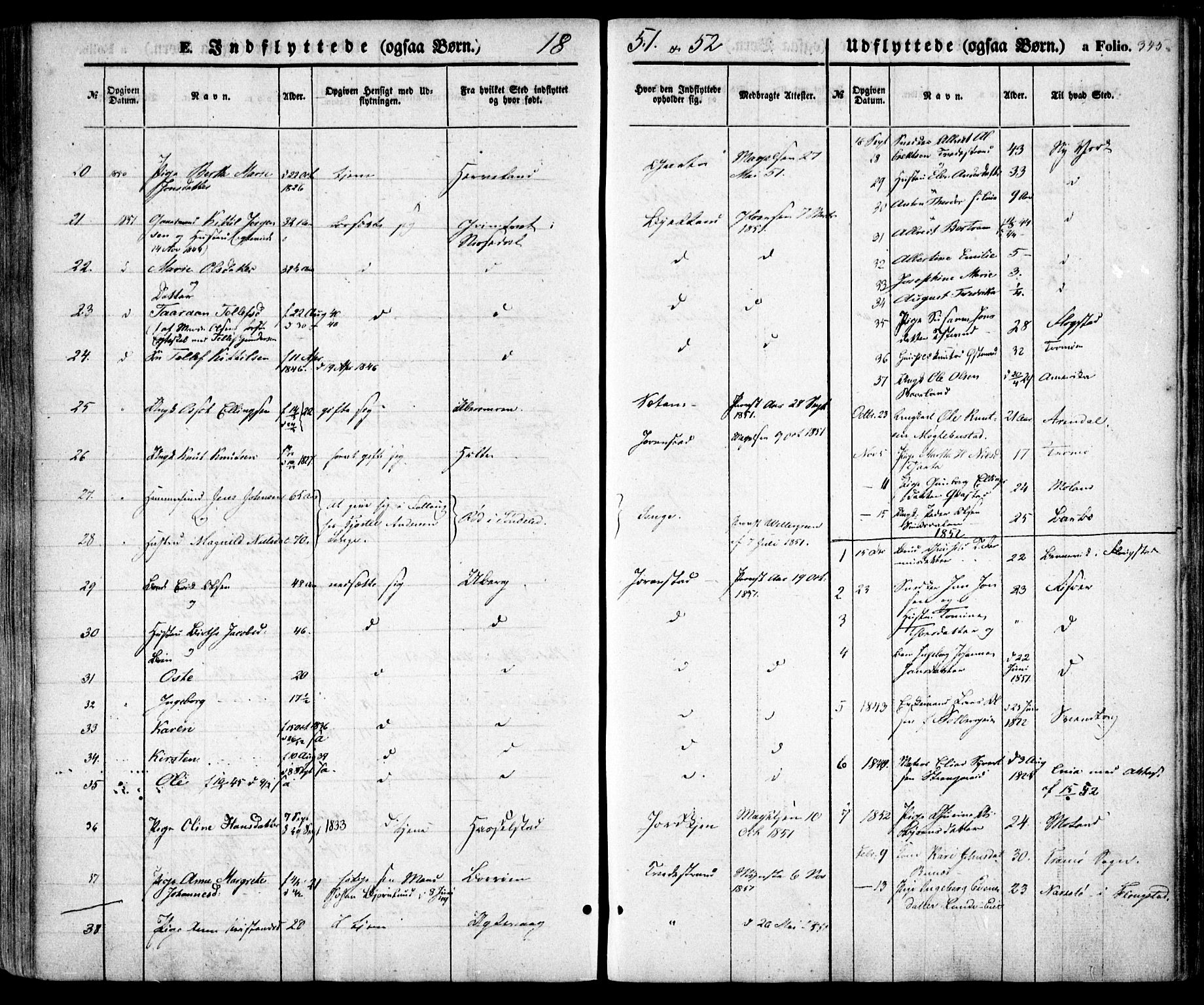 Holt sokneprestkontor, AV/SAK-1111-0021/F/Fa/L0008: Parish register (official) no. A 8, 1849-1860, p. 345