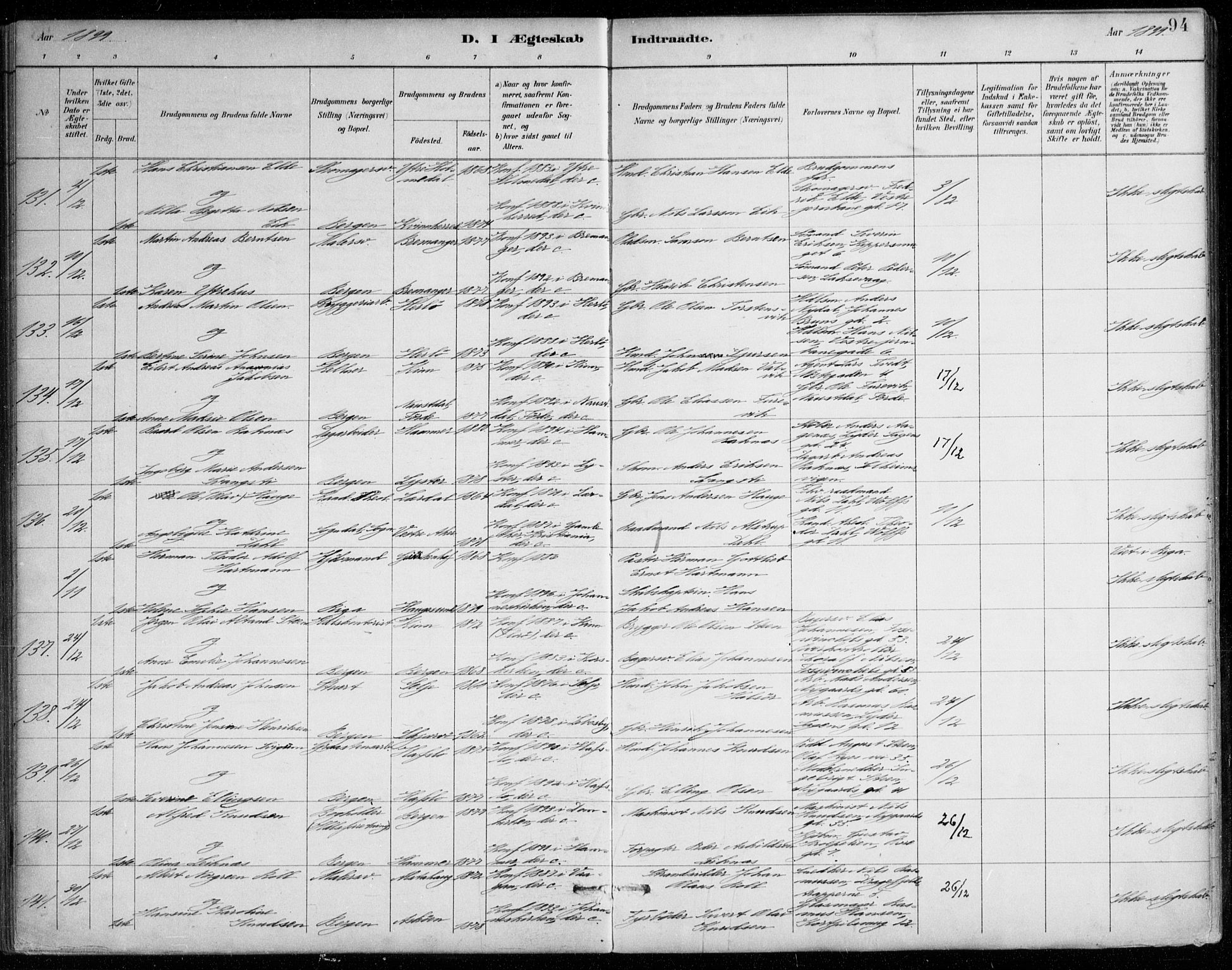 Johanneskirken sokneprestembete, AV/SAB-A-76001/H/Haa/L0012: Parish register (official) no. D 1, 1885-1912, p. 94