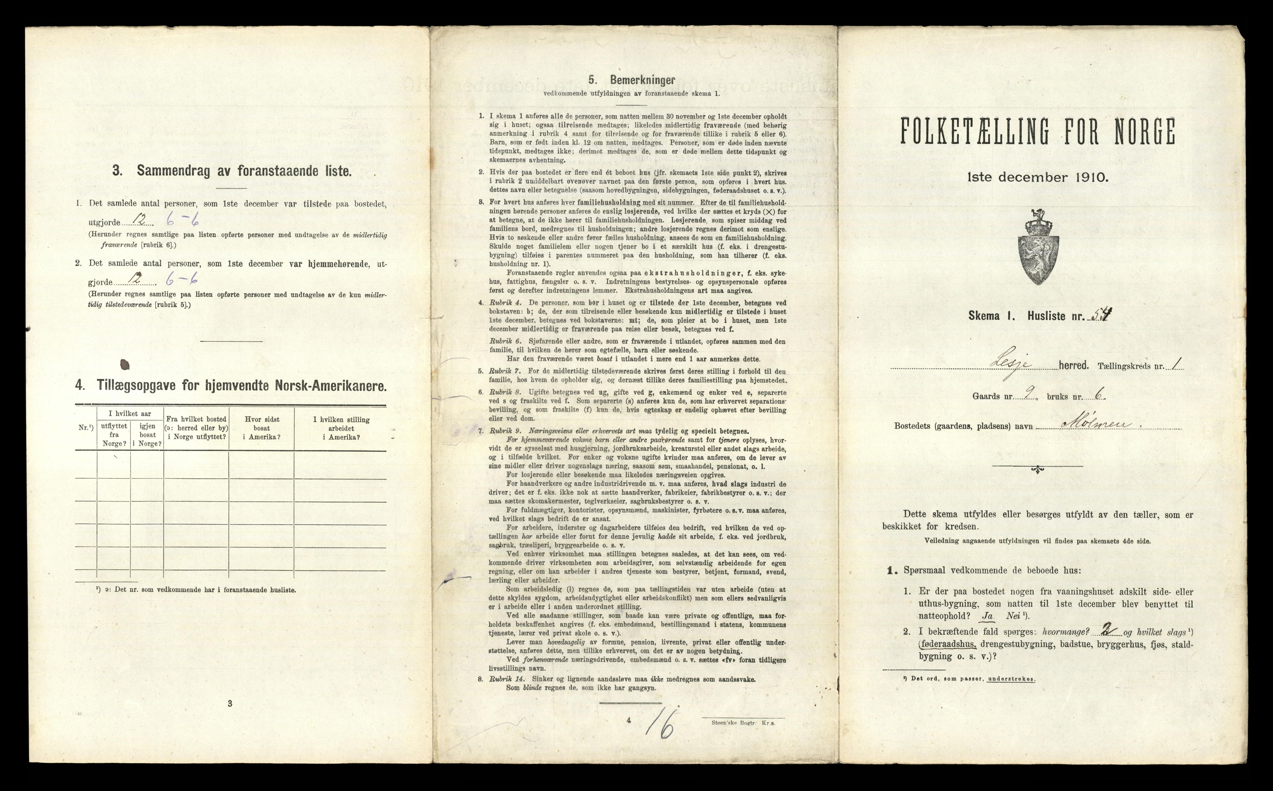 RA, 1910 census for Lesja, 1910, p. 135