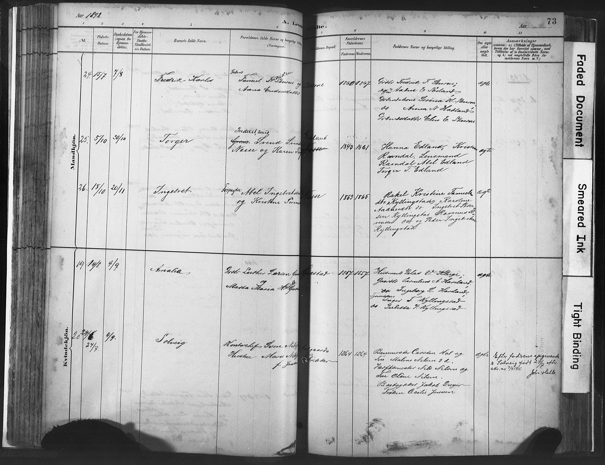 Lye sokneprestkontor, AV/SAST-A-101794/001/30BA/L0010: Parish register (official) no. A 10, 1881-1896, p. 73