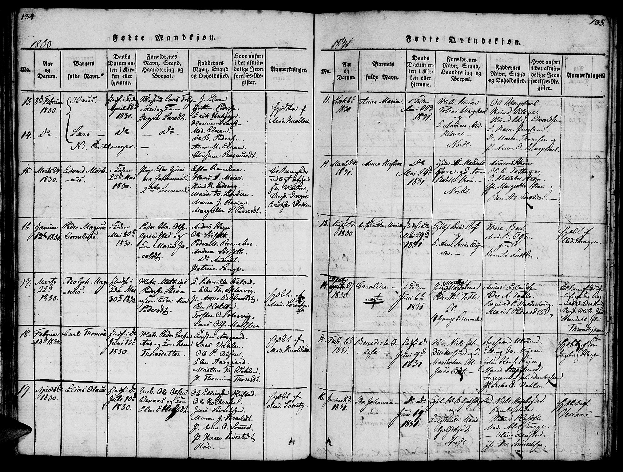 Ministerialprotokoller, klokkerbøker og fødselsregistre - Møre og Romsdal, AV/SAT-A-1454/572/L0842: Parish register (official) no. 572A05, 1819-1832, p. 134-135