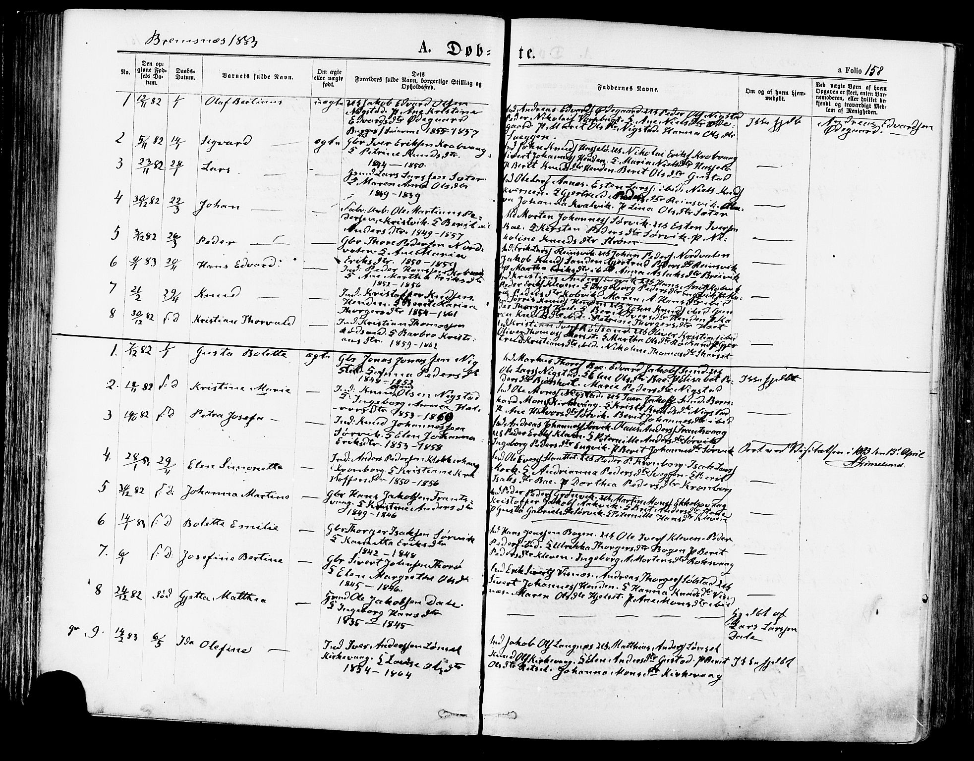 Ministerialprotokoller, klokkerbøker og fødselsregistre - Møre og Romsdal, AV/SAT-A-1454/568/L0806: Parish register (official) no. 568A12 /3, 1878-1884, p. 158