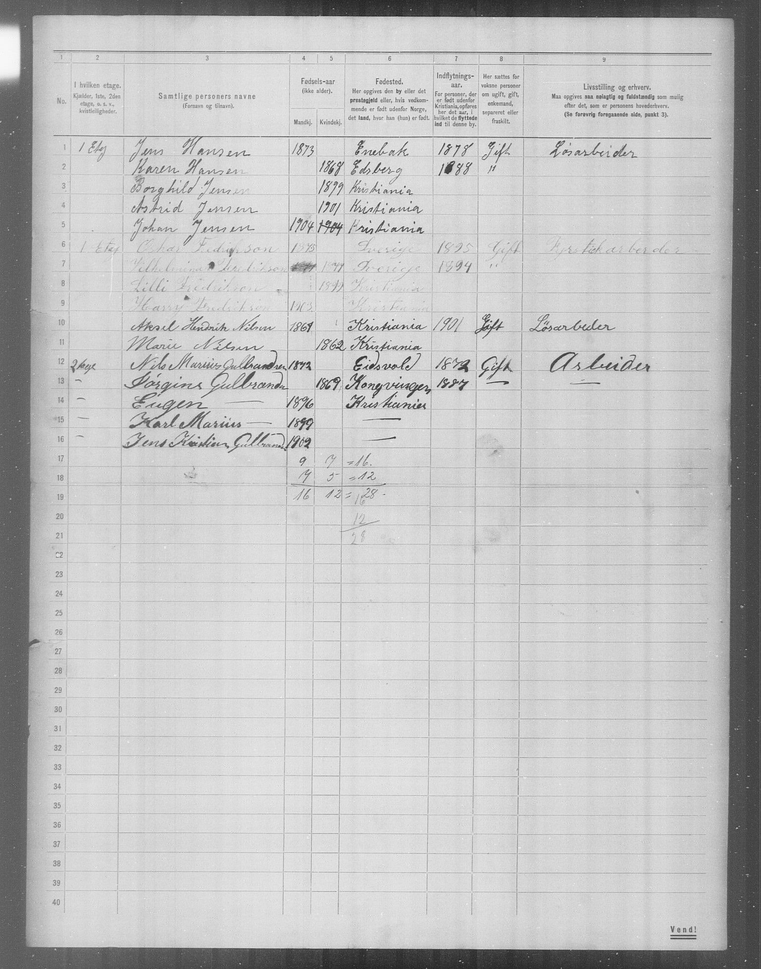 OBA, Municipal Census 1904 for Kristiania, 1904, p. 24156