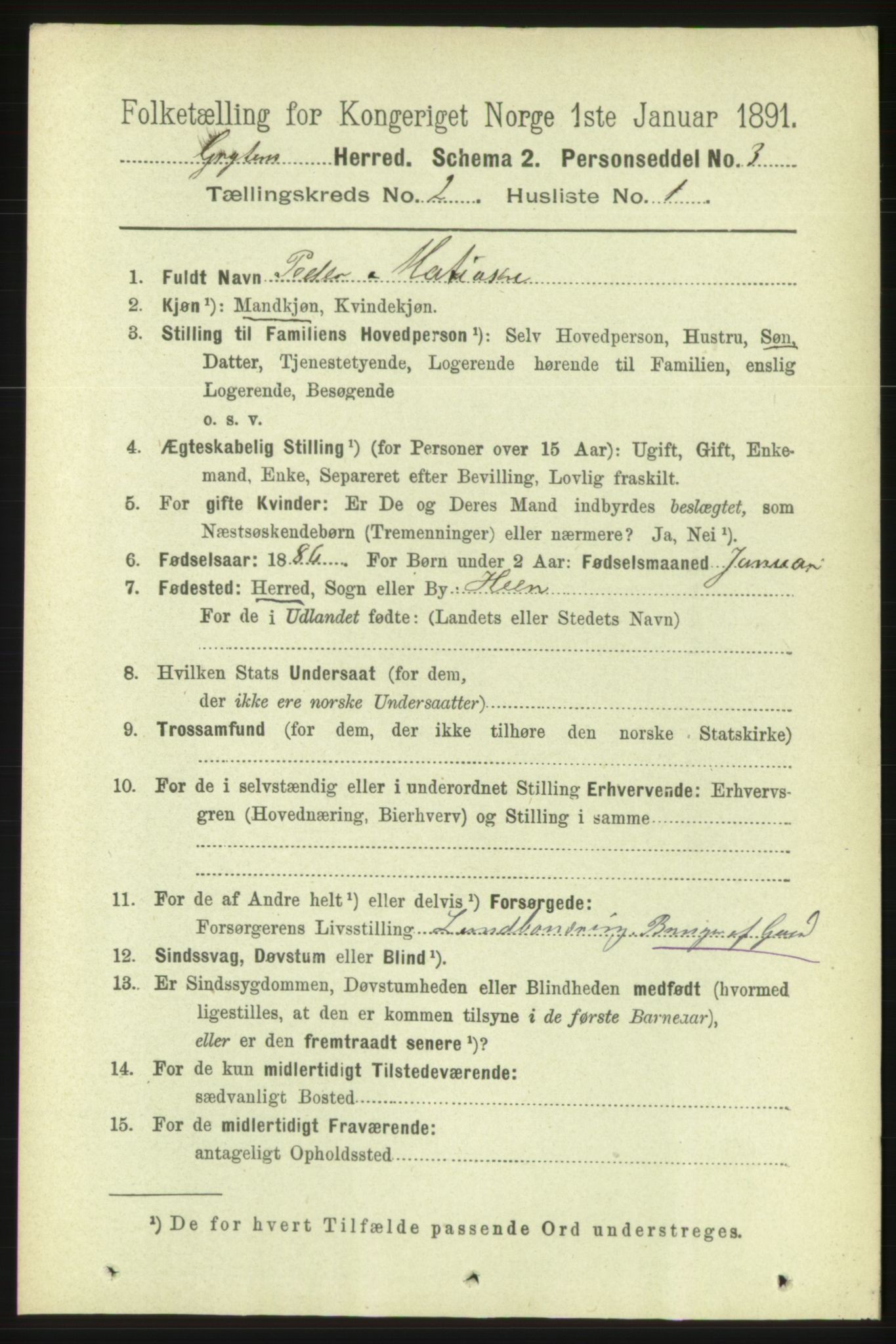 RA, 1891 census for 1539 Grytten, 1891, p. 439