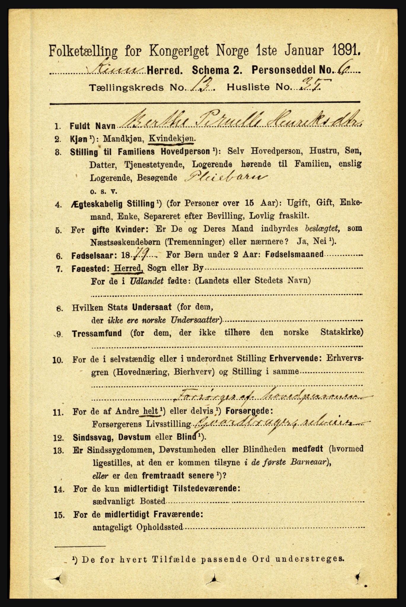RA, 1891 census for 1437 Kinn, 1891, p. 5300