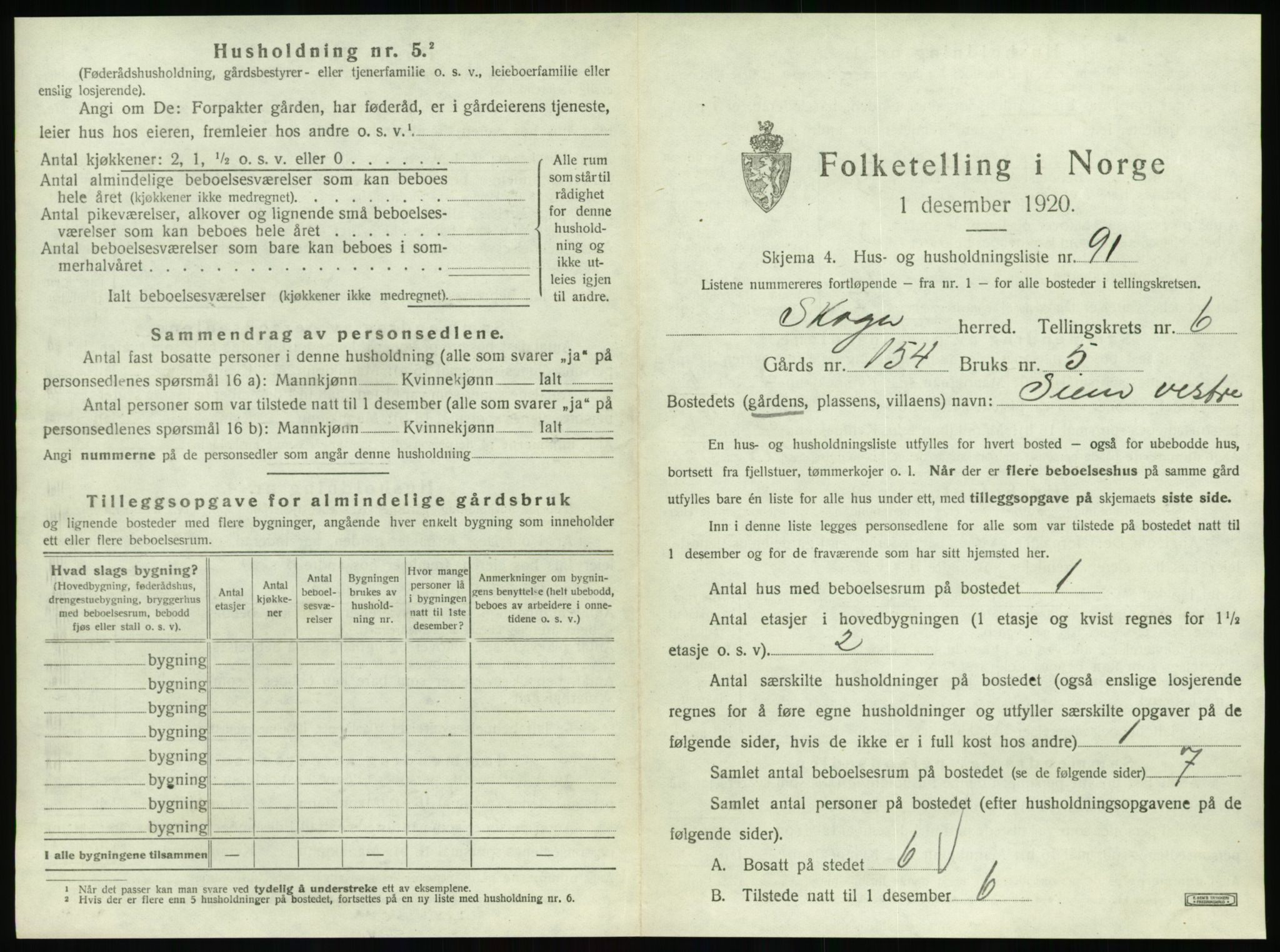 SAT, 1920 census for Skogn, 1920, p. 1263