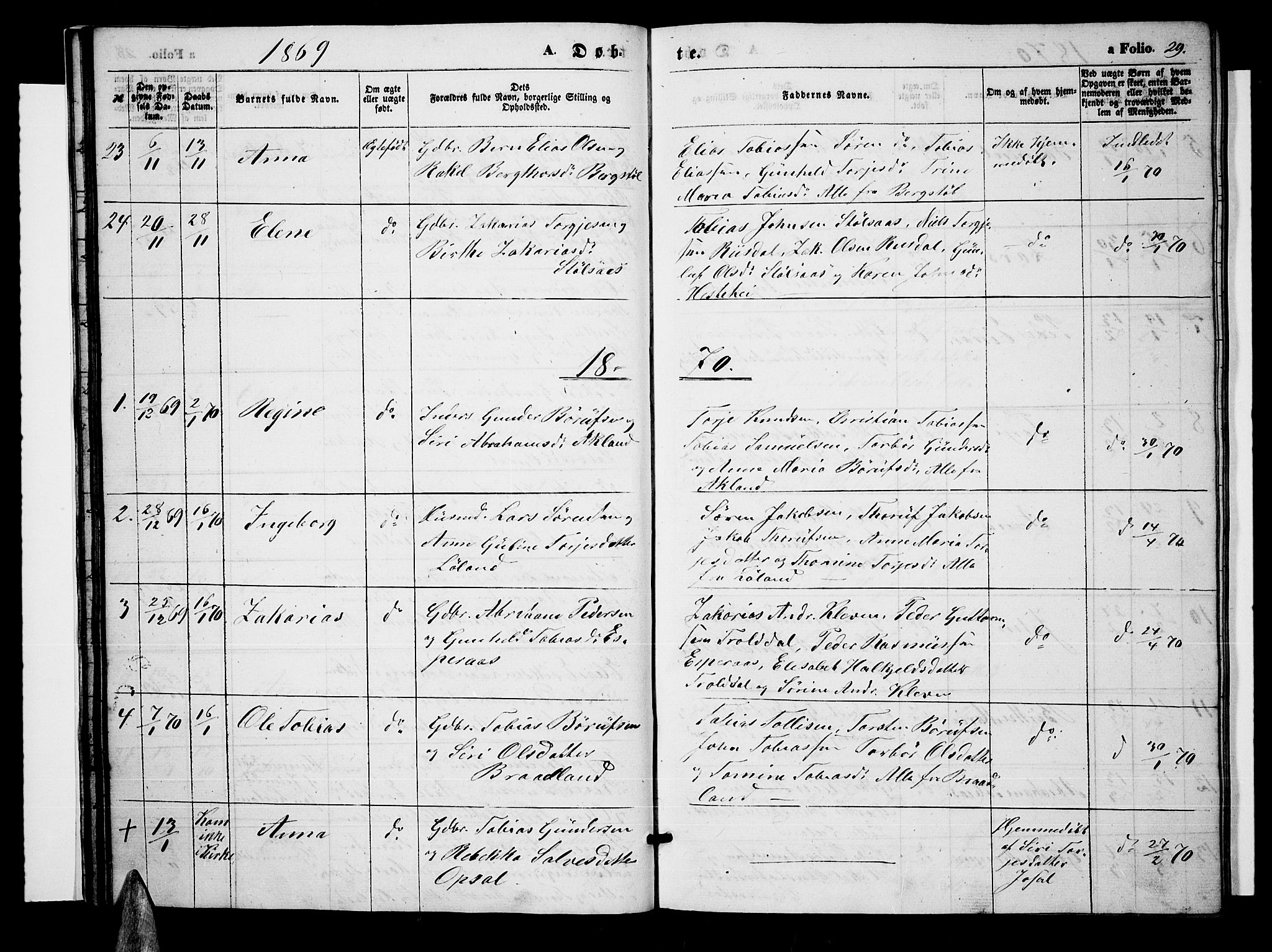 Nord-Audnedal sokneprestkontor, AV/SAK-1111-0032/F/Fb/Fbb/L0002: Parish register (copy) no. B 2, 1859-1882, p. 29