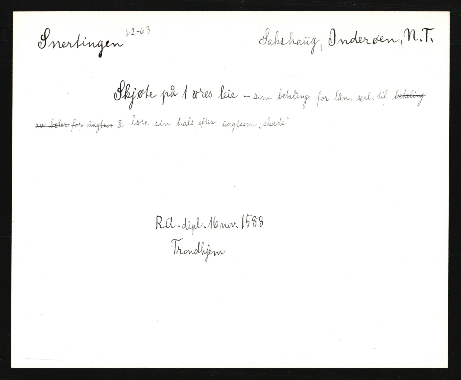 Riksarkivets diplomsamling, AV/RA-EA-5965/F35/F35e/L0033: Registreringssedler Nord-Trøndelag, 1400-1700, p. 97