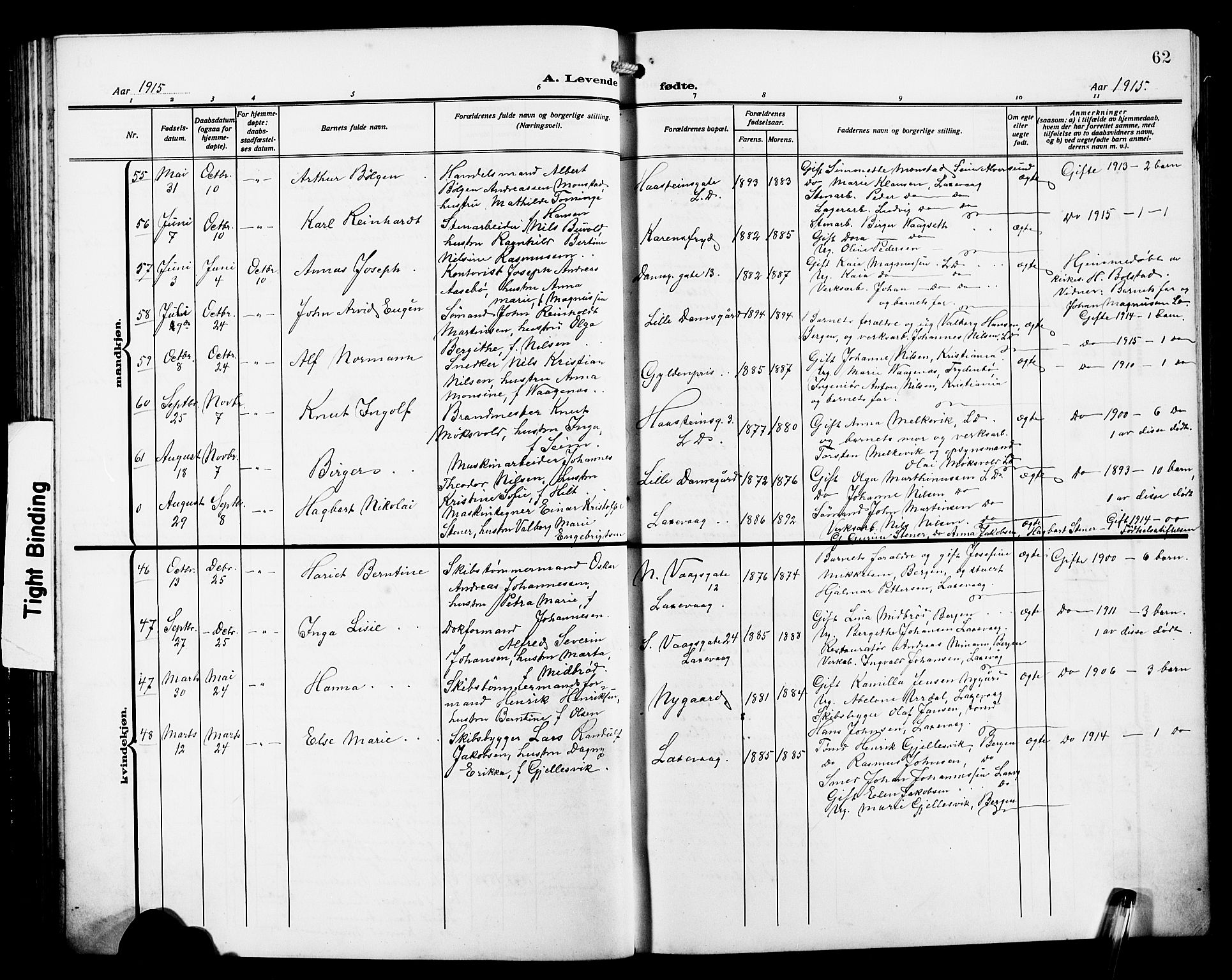 Laksevåg Sokneprestembete, SAB/A-76501/H/Ha/Hab/Haba/L0005: Parish register (copy) no. A 5, 1910-1917, p. 62