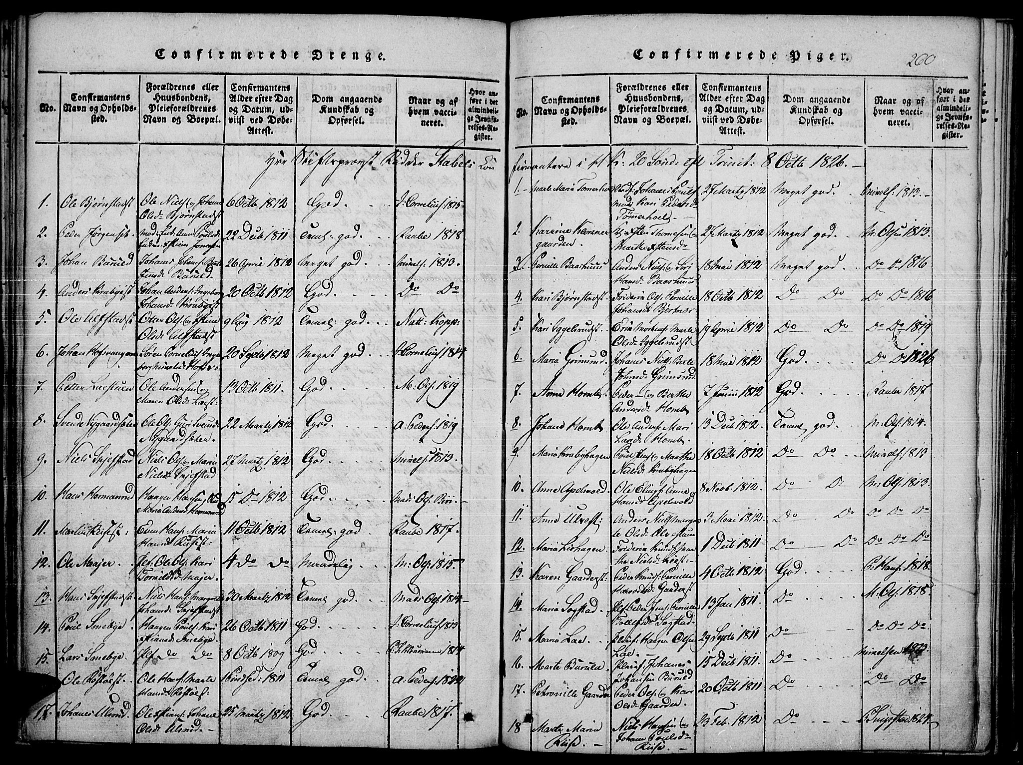 Toten prestekontor, SAH/PREST-102/H/Ha/Haa/L0010: Parish register (official) no. 10, 1820-1828, p. 260