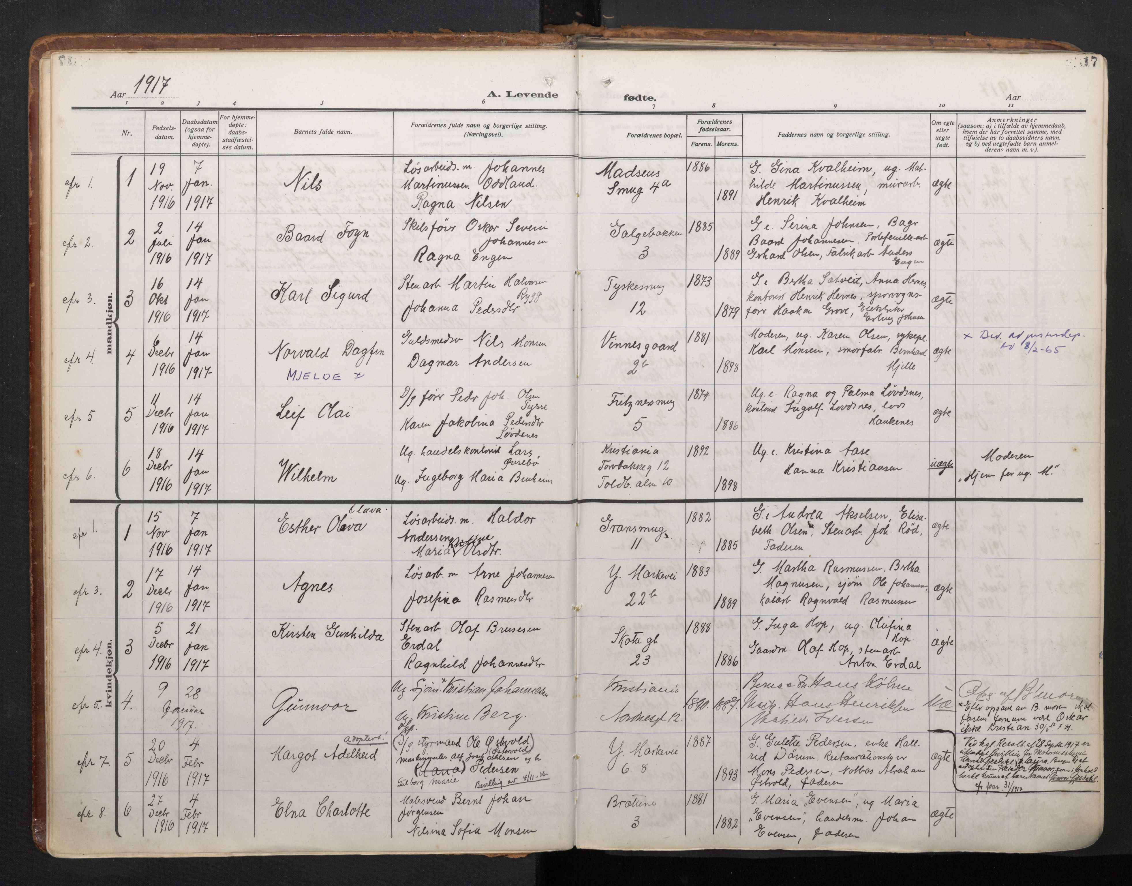 Nykirken Sokneprestembete, AV/SAB-A-77101/H/Haa/L0020: Parish register (official) no. B 8, 1916-1933, p. 16b-17a