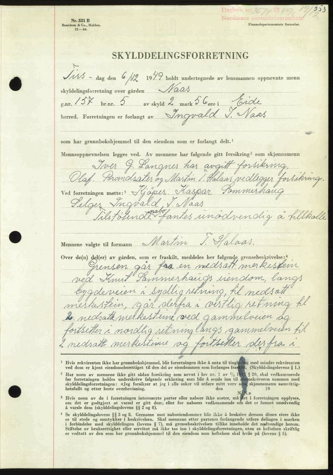 Nordmøre sorenskriveri, AV/SAT-A-4132/1/2/2Ca: Mortgage book no. A113, 1949-1950, Diary no: : 3674/1949