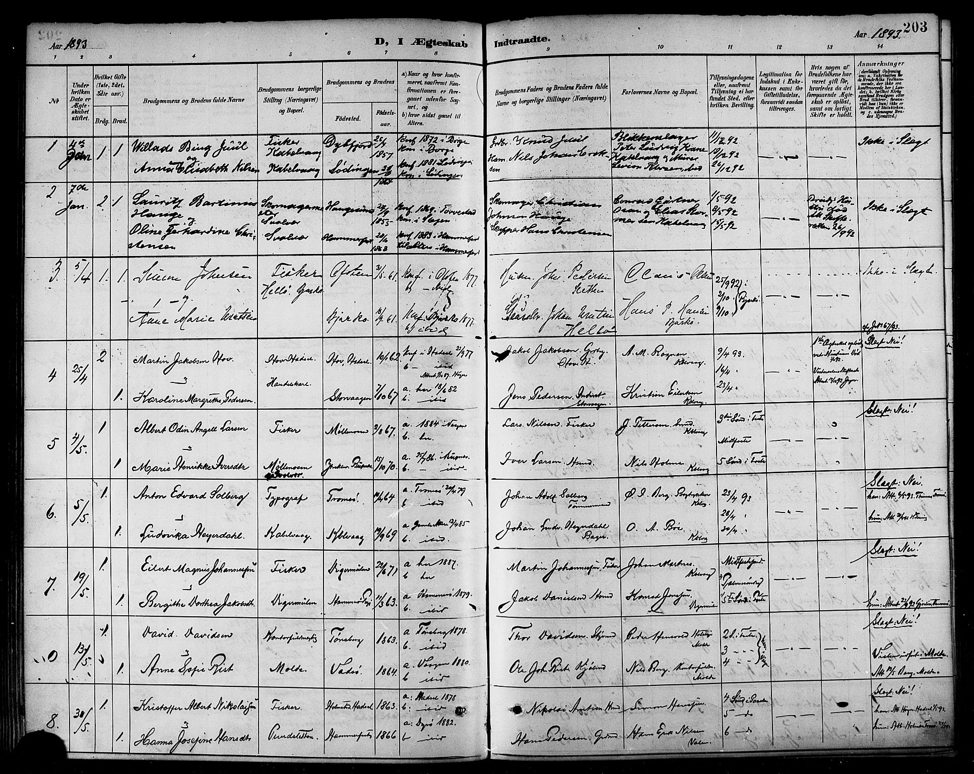 Ministerialprotokoller, klokkerbøker og fødselsregistre - Nordland, SAT/A-1459/874/L1060: Parish register (official) no. 874A04, 1890-1899, p. 203