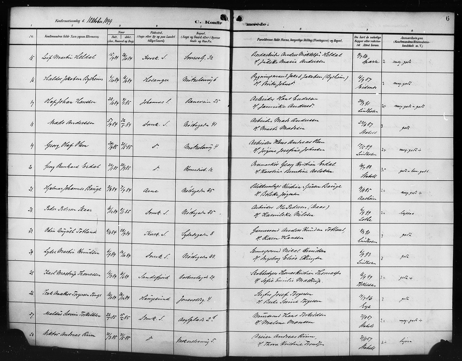 Domkirken sokneprestembete, AV/SAB-A-74801/H/Hab/L0025: Parish register (copy) no. C 5, 1899-1916, p. 6